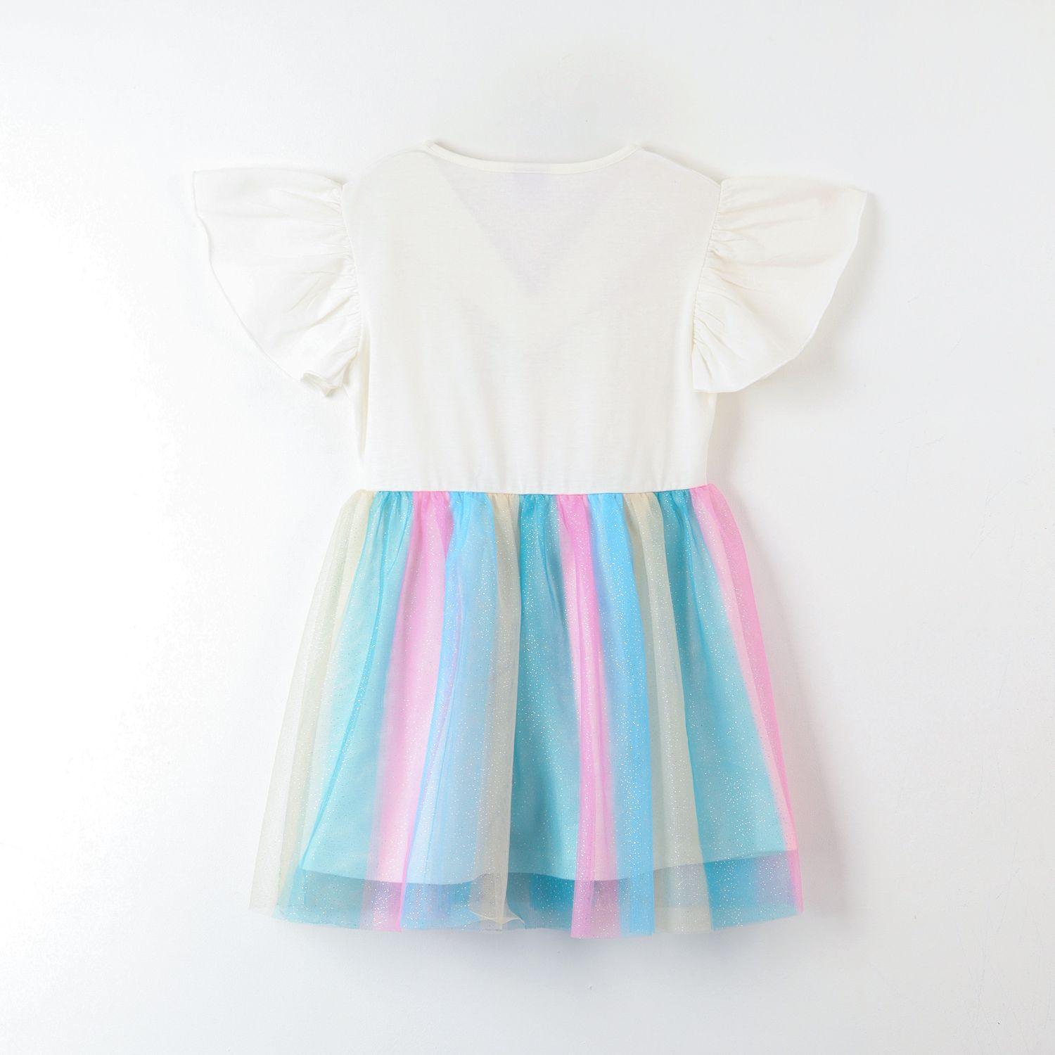 Vestido Niña Tull Arcoiris Blanco Unicornio-2