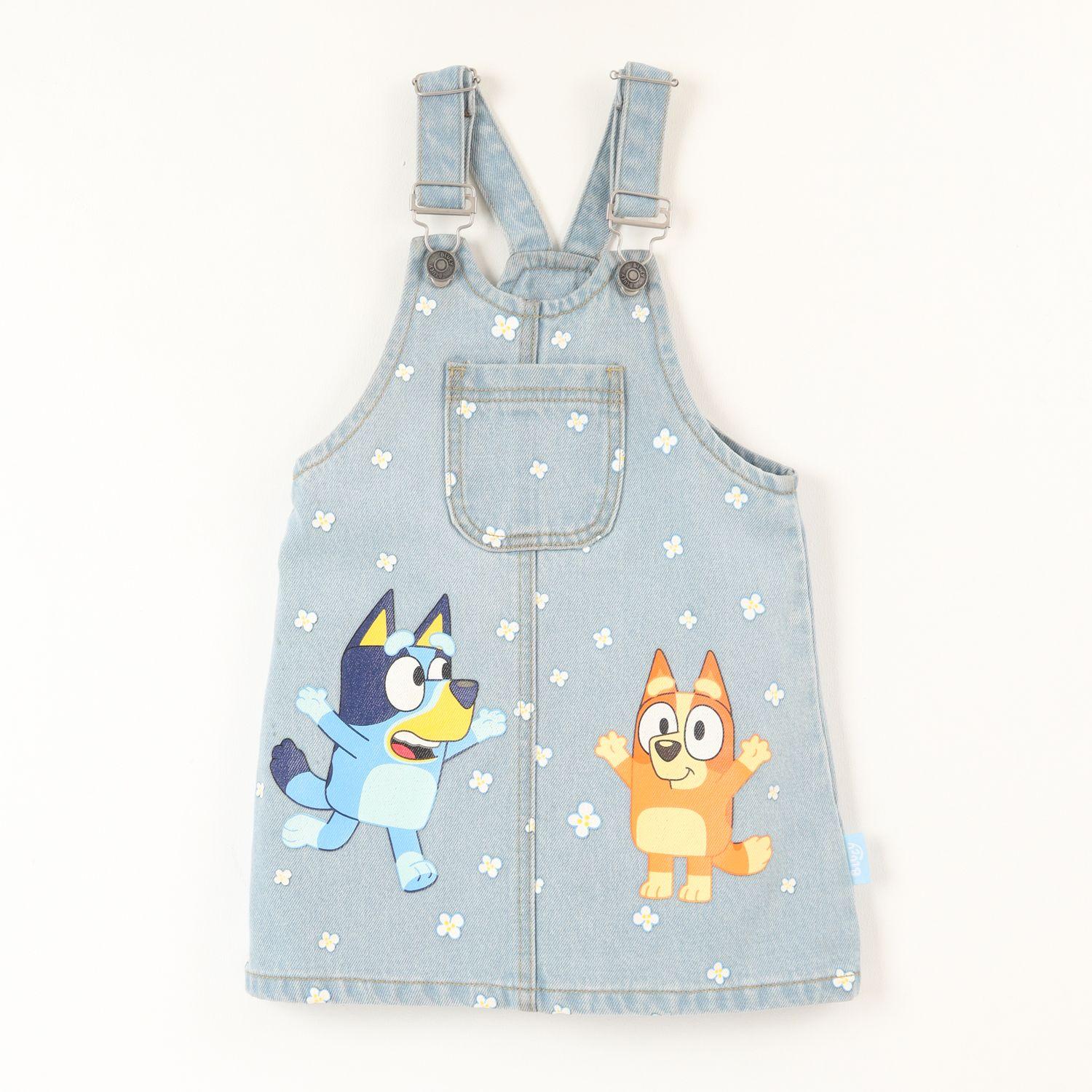 Vestido Niña Denim Flores Azul Bingo Y Bluey-0