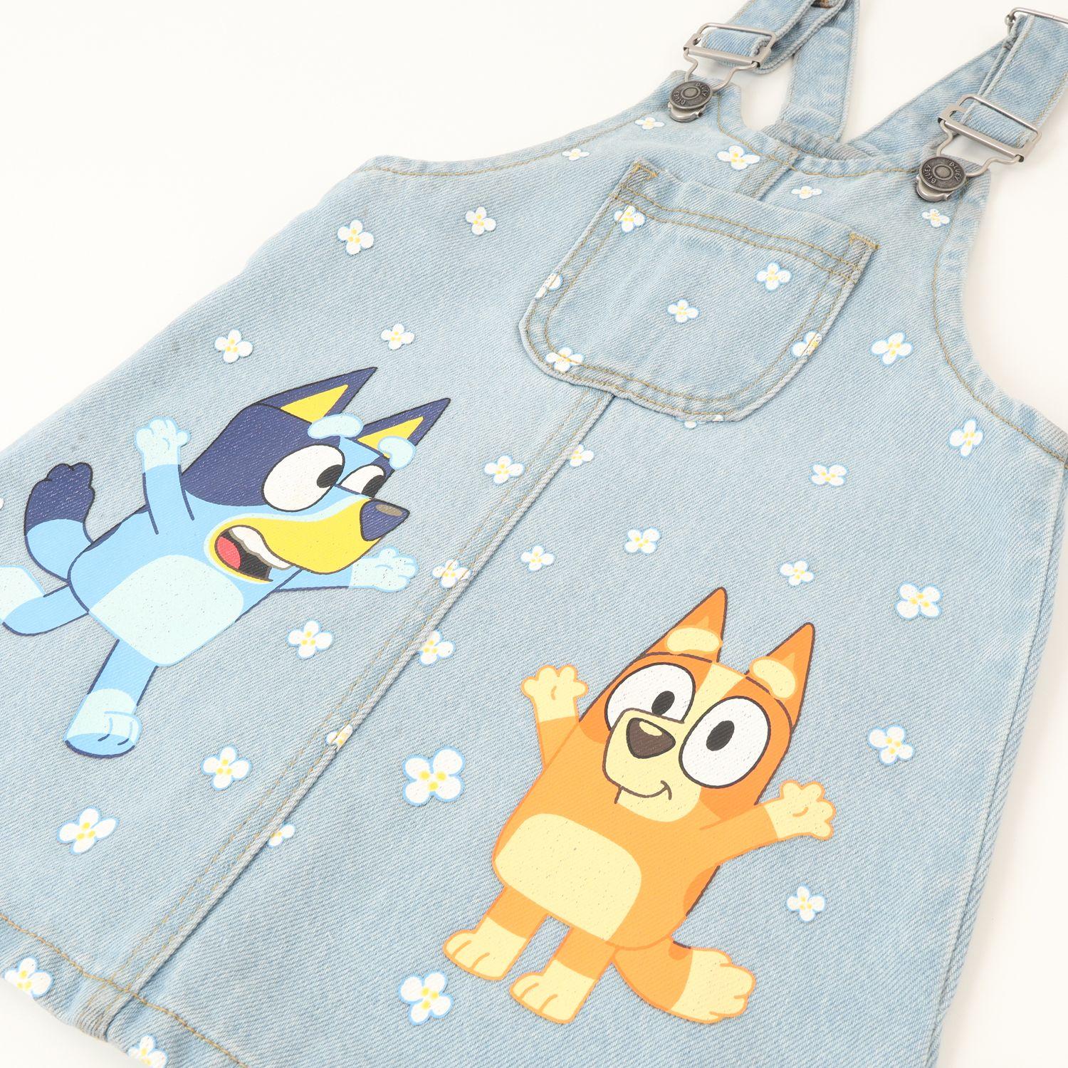 Vestido Niña Denim Flores Azul Bingo Y Bluey-1