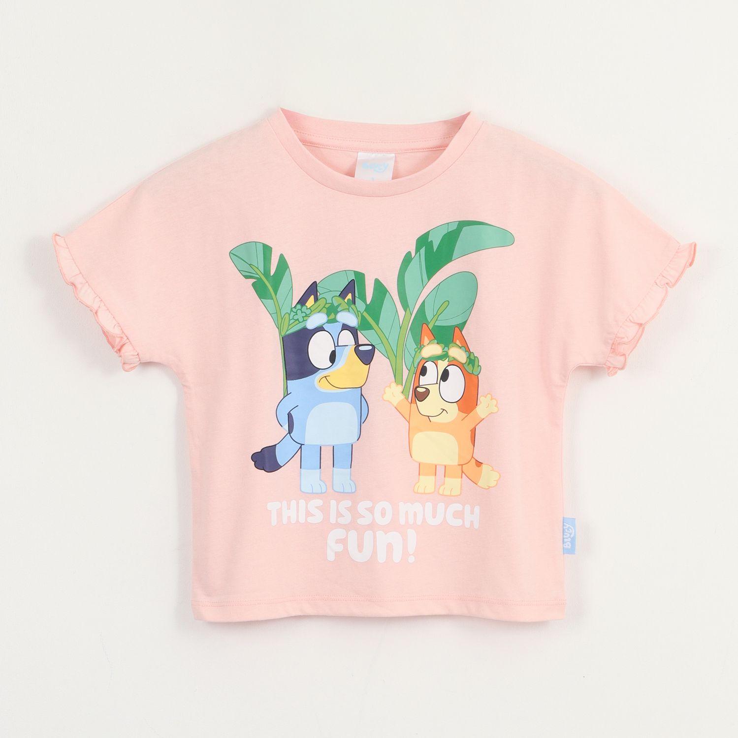 Polera Manga Corta Niña Damasco Palmeras Bluey-0