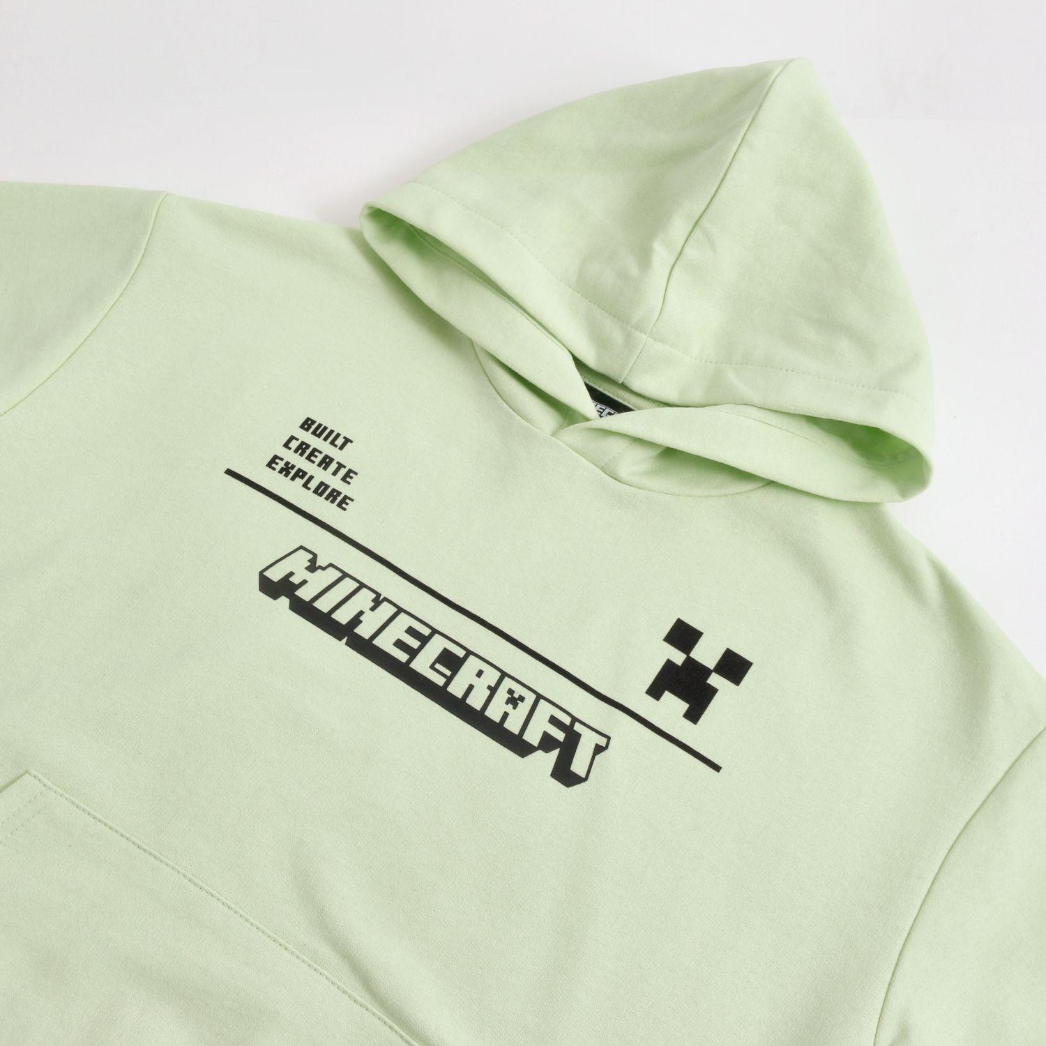 Polerón Cerrado Gorro Niño Minecraft Logo Verde-2