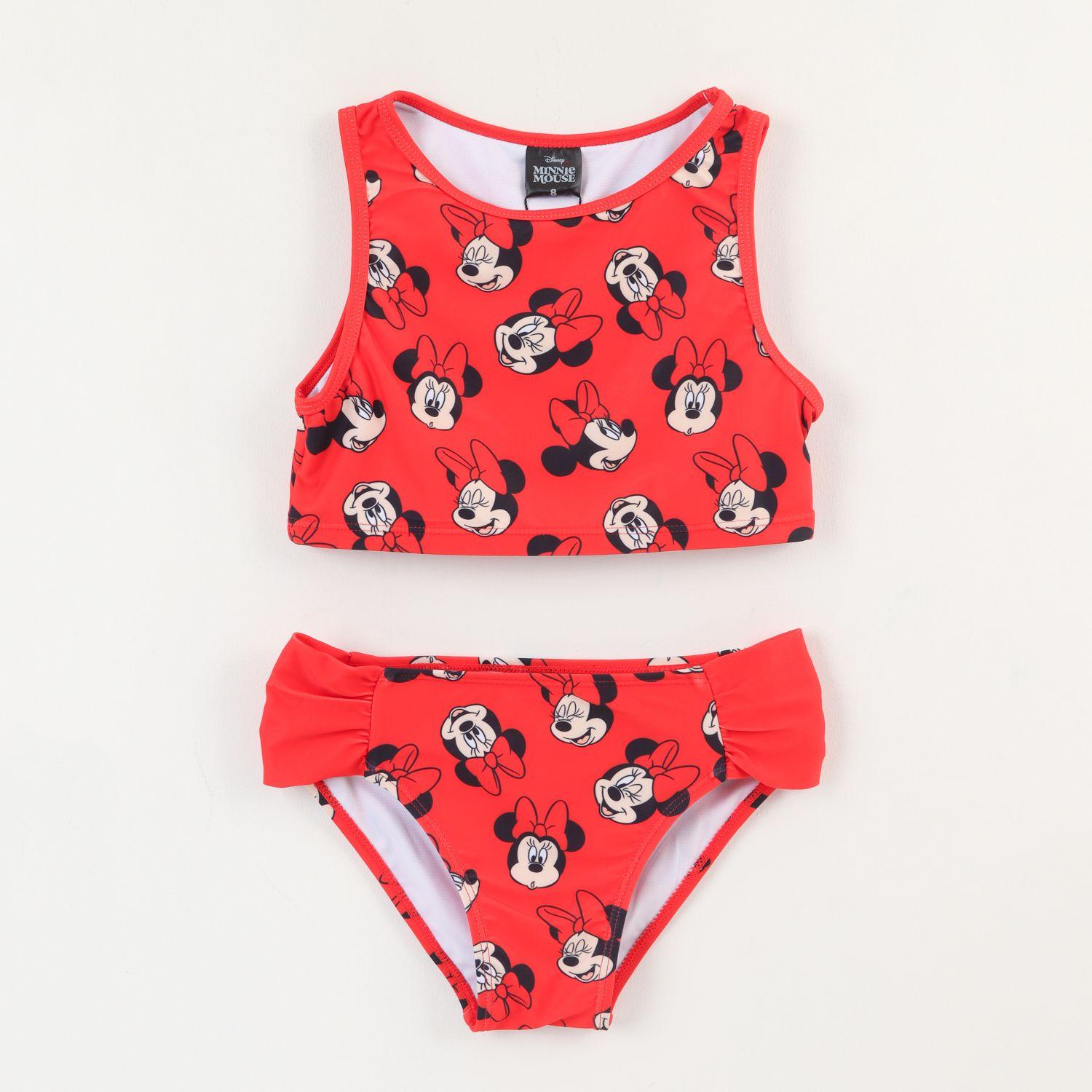 Bikini y Bolsa Rojo Niña Full Print Caritas Minnie Disney-0