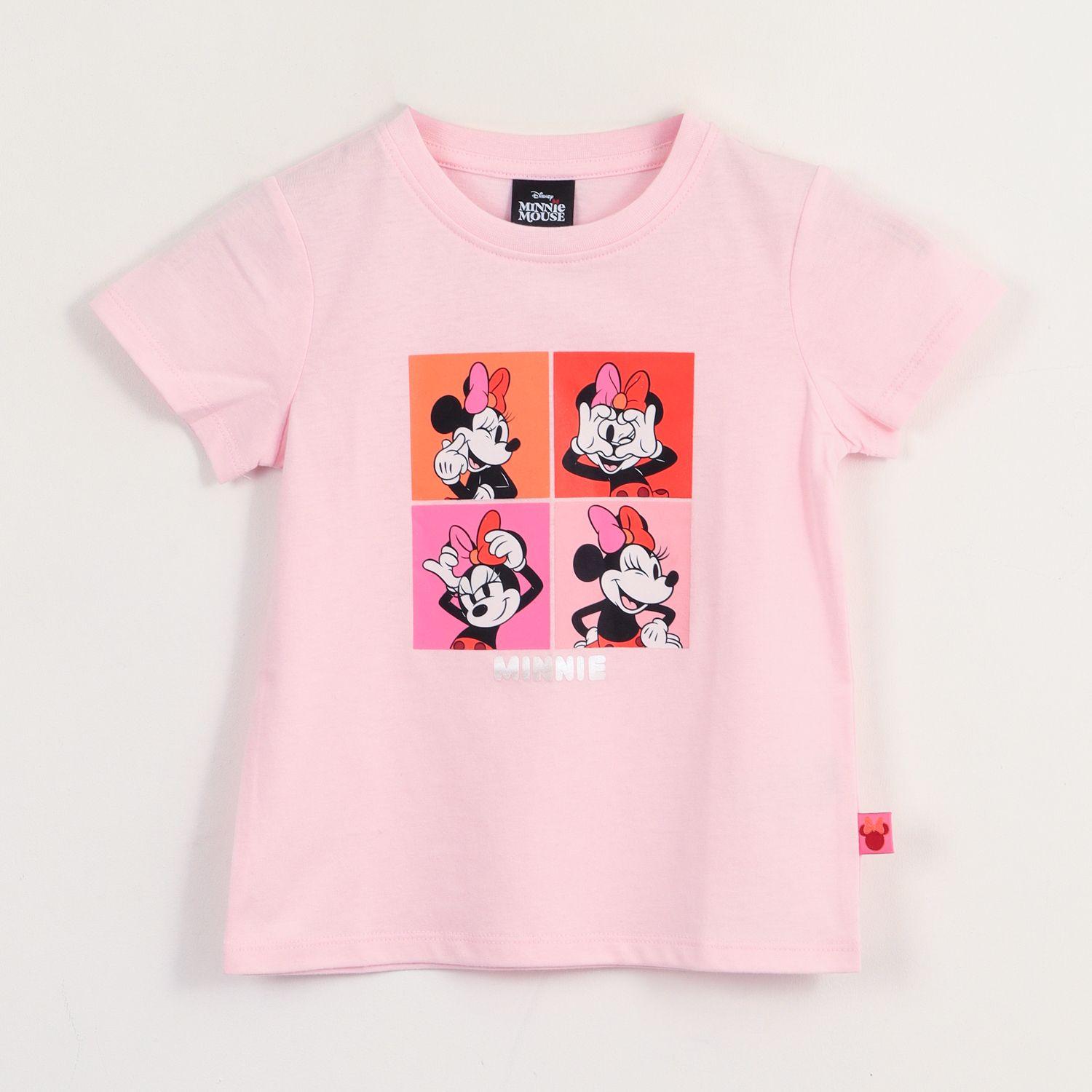 Polera Manga Corta Niña Rosado Cuadros Minnie Disney-0
