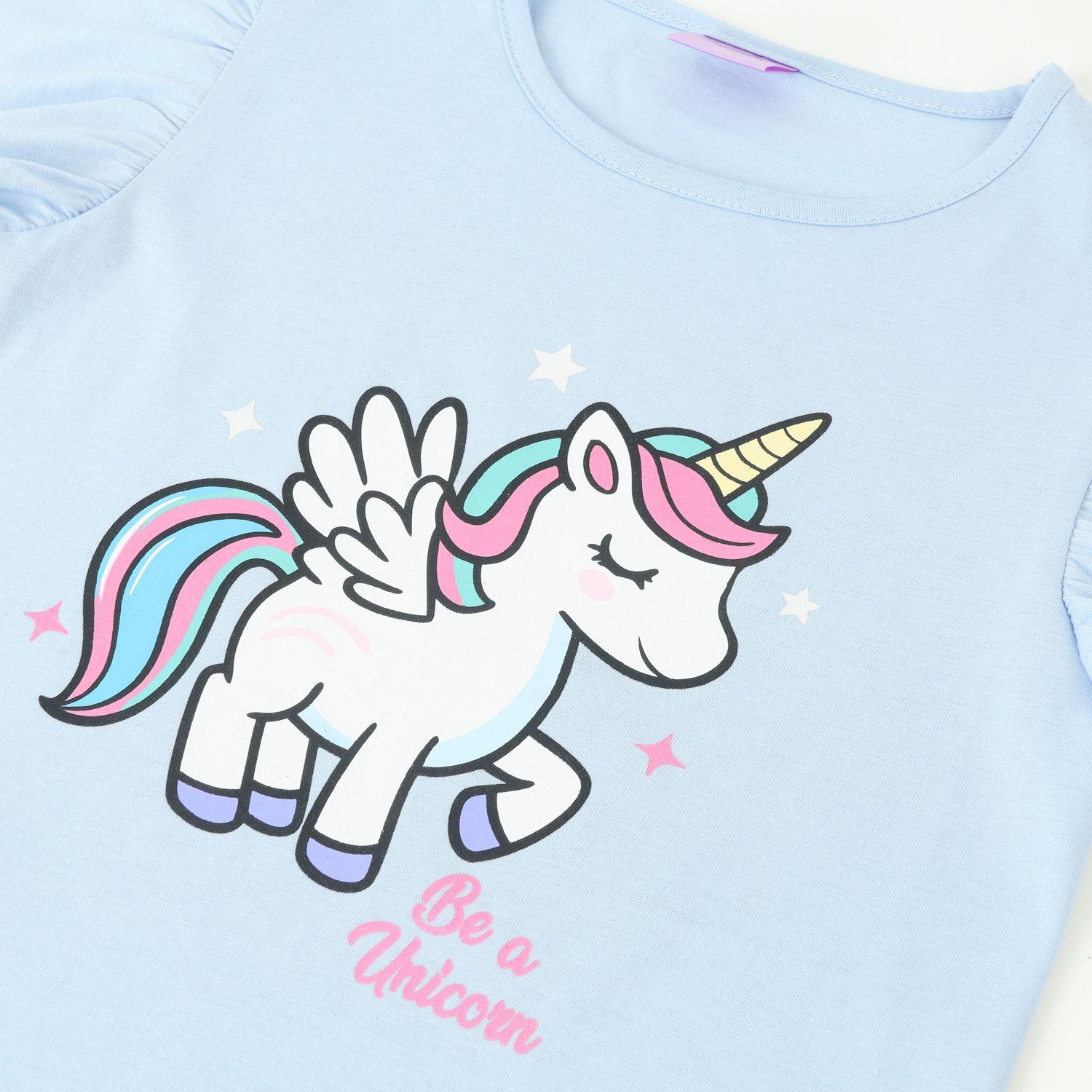 Polera Manga Corta Niña Vuelos Celeste Unicornio-1