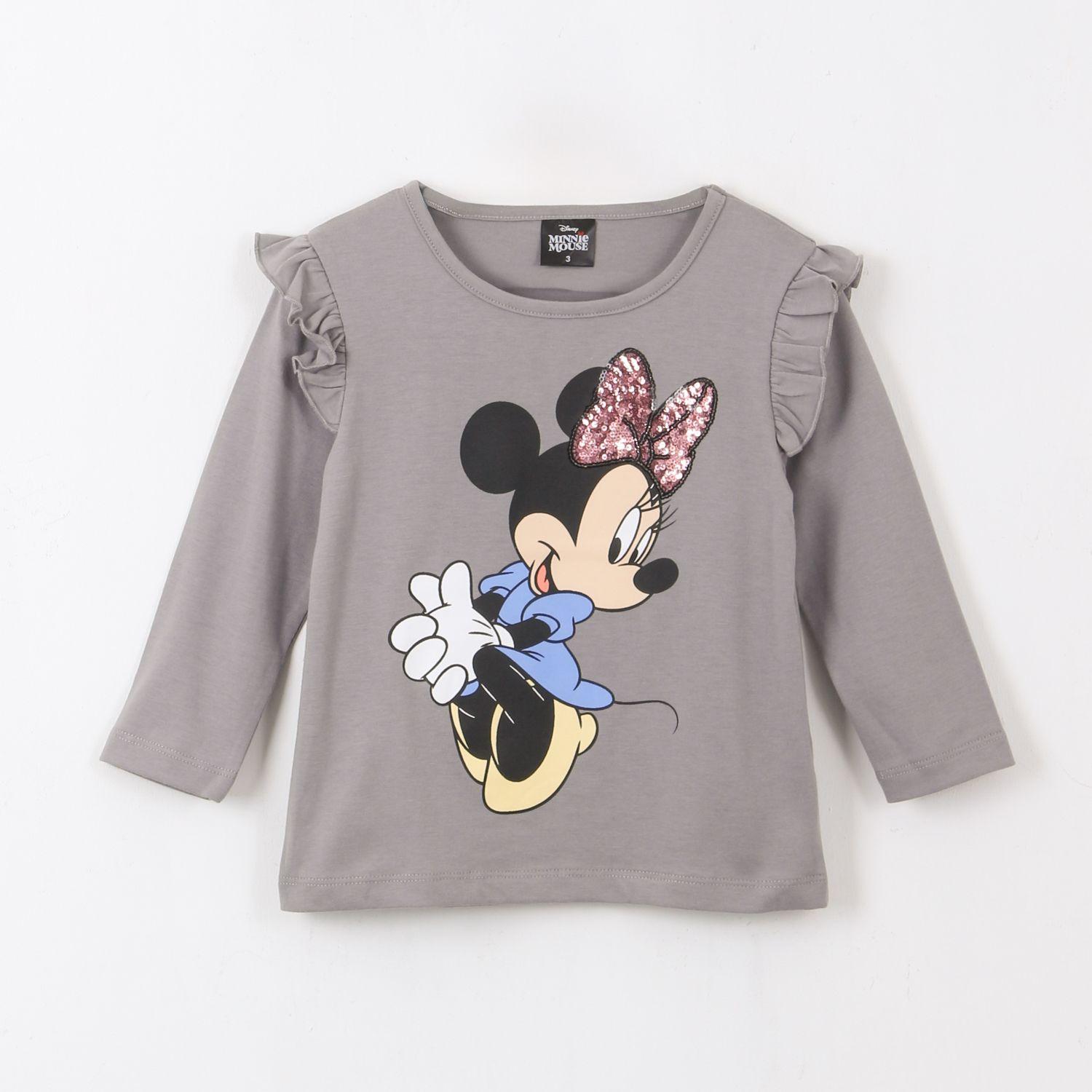 Polera Manga Larga Niña Vuelos Minnie Mouse Gris Disney-0