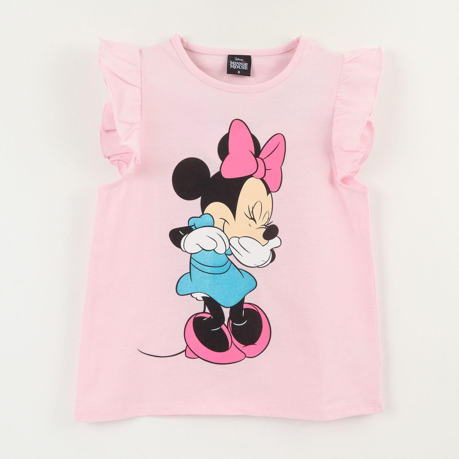 Polera Manga Corta Niña Rosado Minnie Risa Disney-0