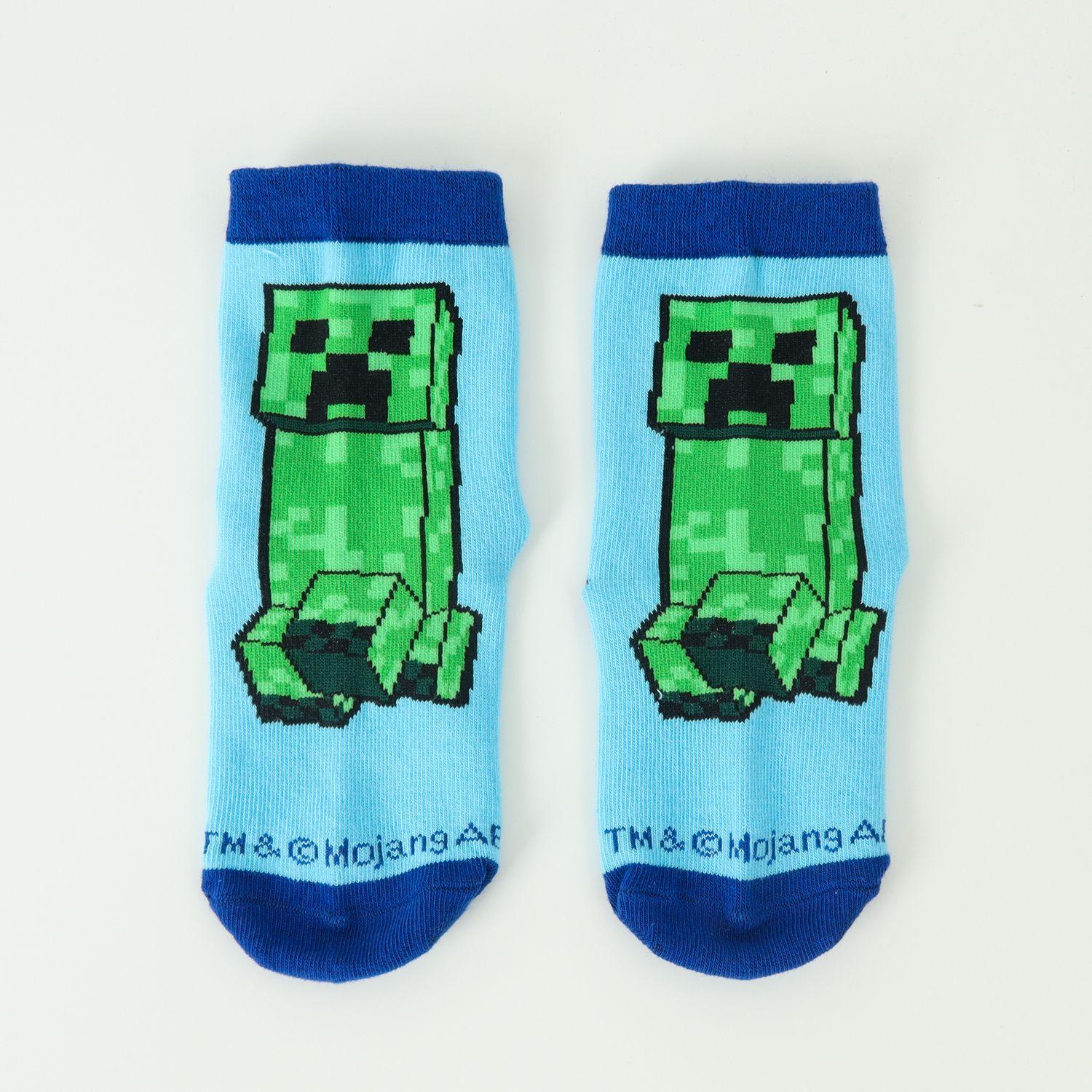 Pack Calcetines Niño Creeper Zombie Y Pato Celeste Minecraft-3