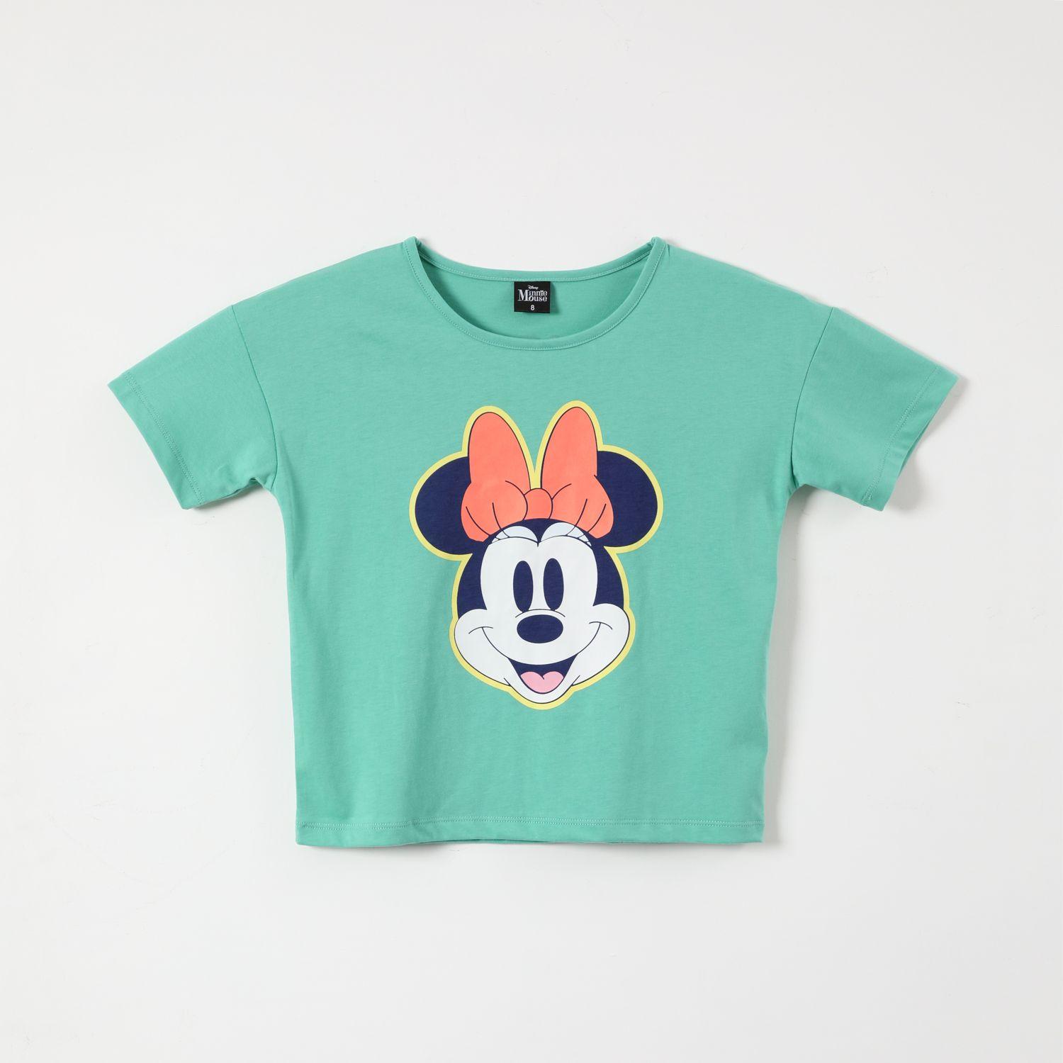 Polera Manga Corta Niña Crop Minnie Verde Disney-0
