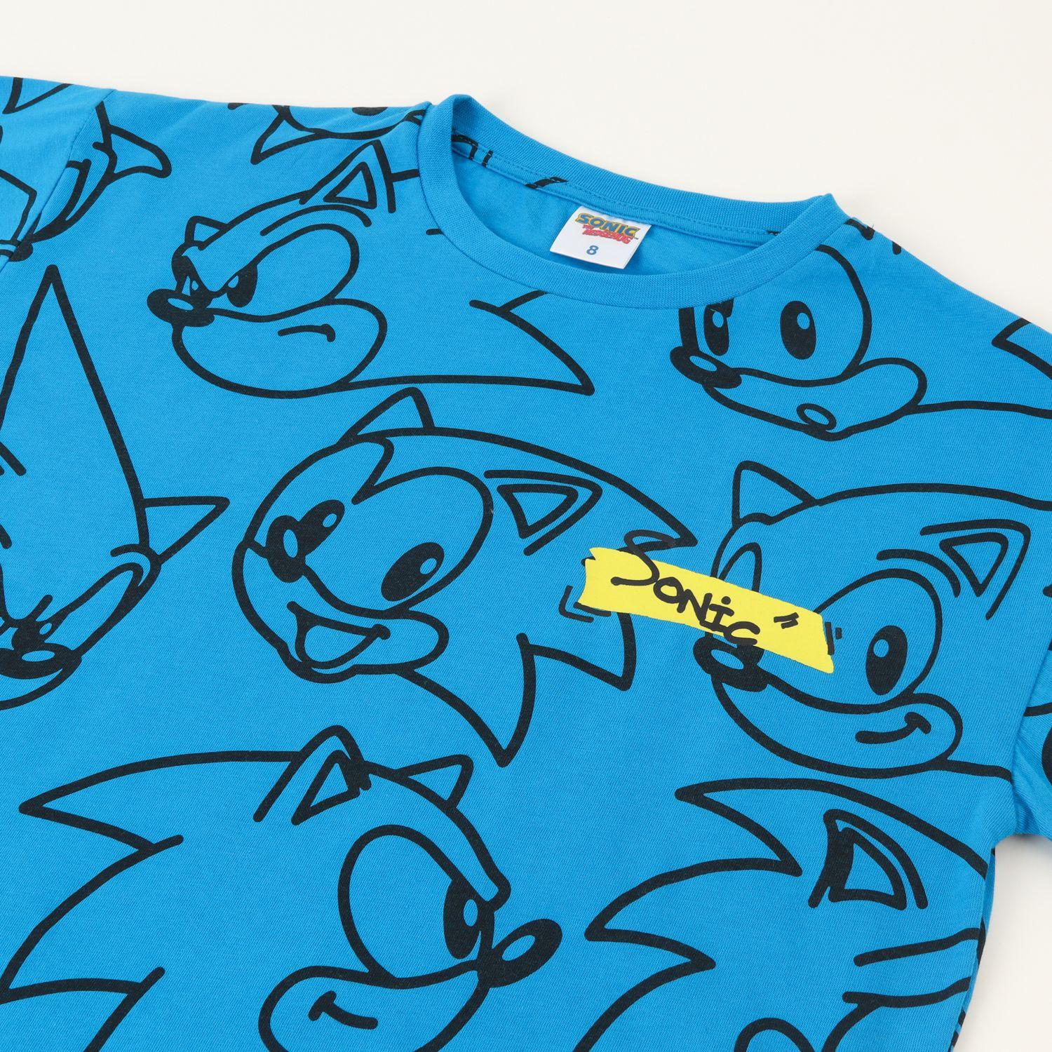 Polera Manga Corta Niño Full Print Faces Azul Sonic-1