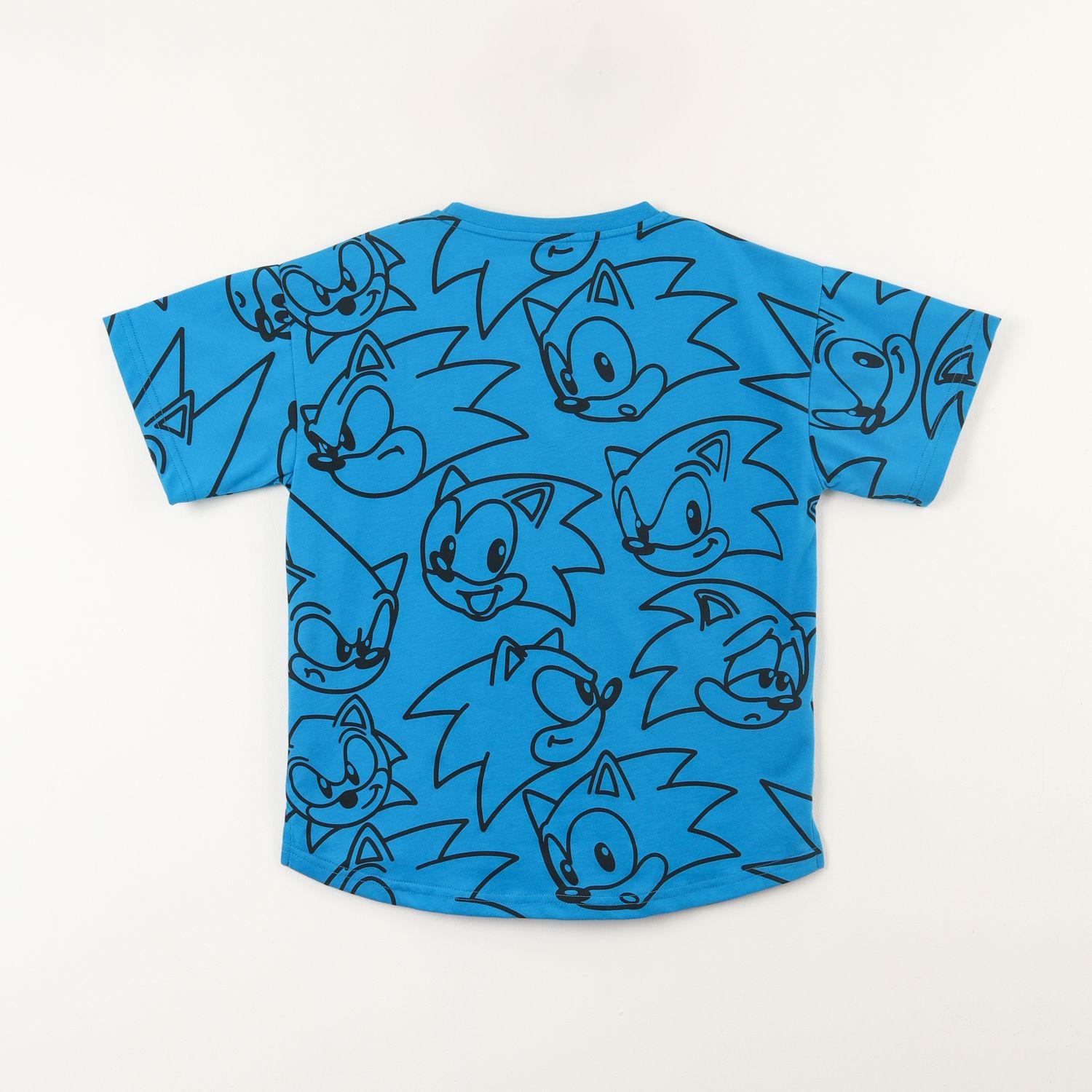 Polera Manga Corta Niño Full Print Faces Azul Sonic-2