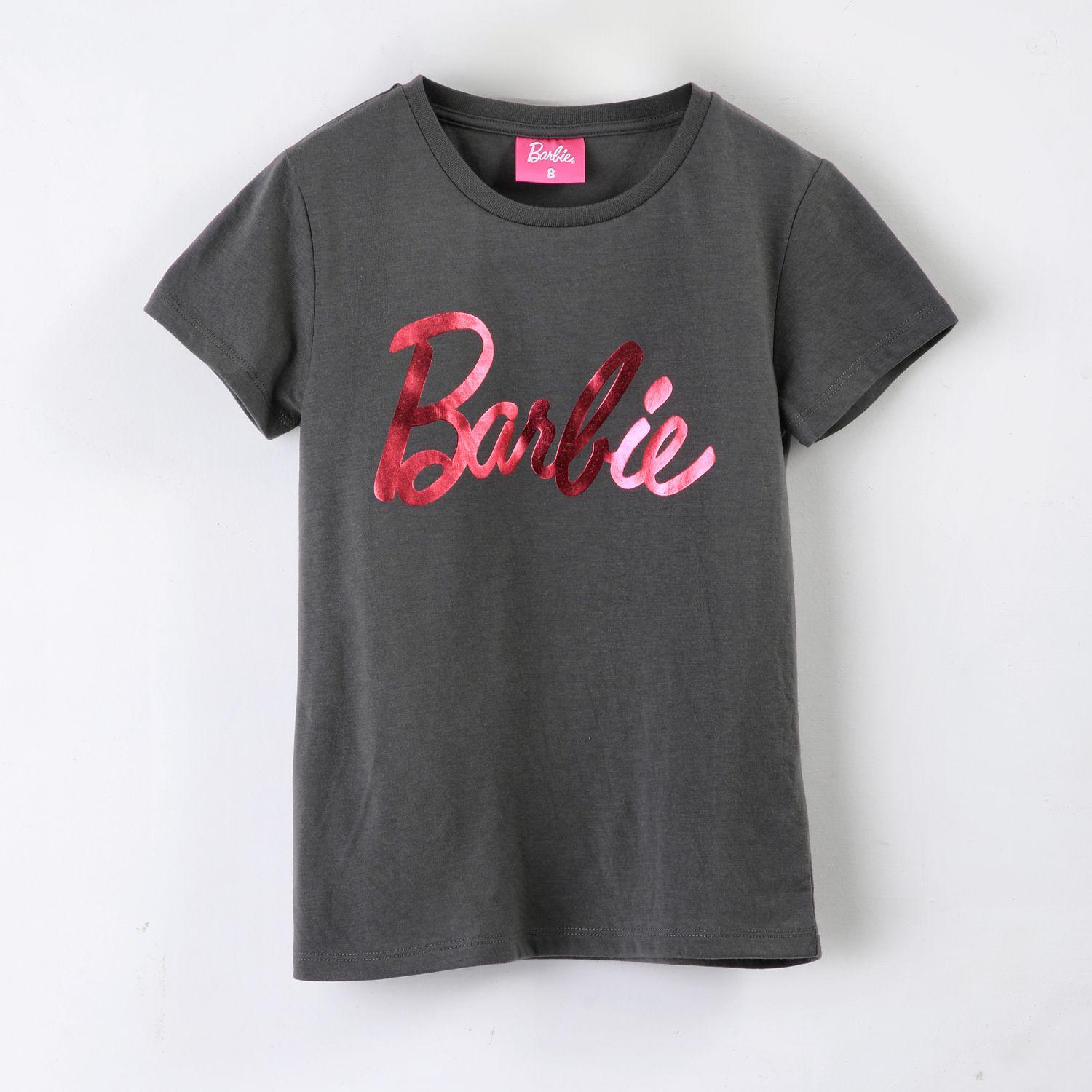 Polera Manga Corta Niña Barbie Logo Foil Gris-0