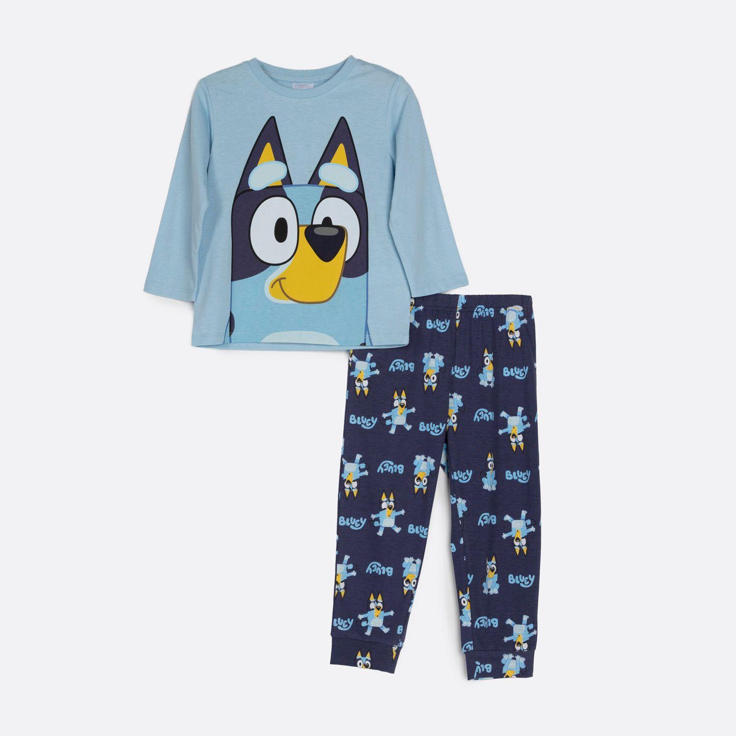Pijama Largo Niño Cara Grande Celeste Bluey-0
