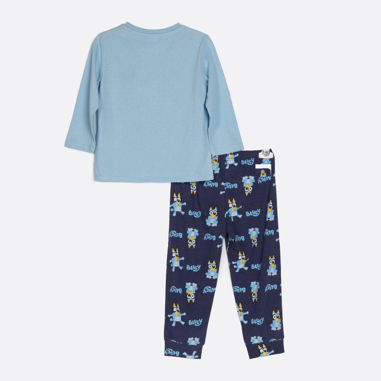 Pijama Largo Niño Cara Grande Celeste Bluey-1