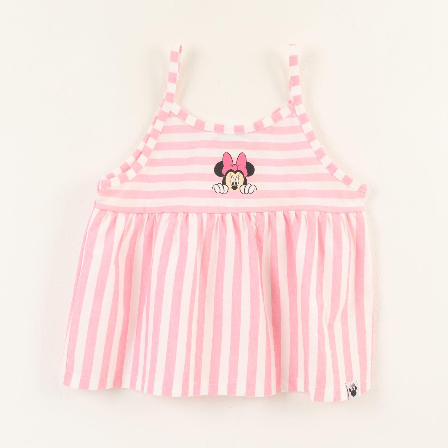 Polera Sin Manga Niña Rosado Rayas Minnie Mouse Disney-0