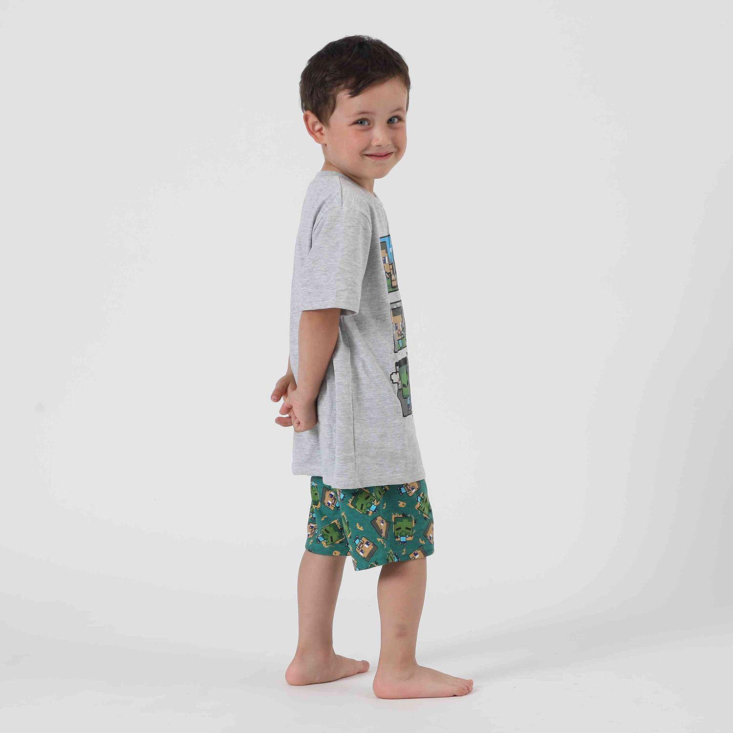 Pijama Corto Niño Creeper y Steve Gris Minecraft-1