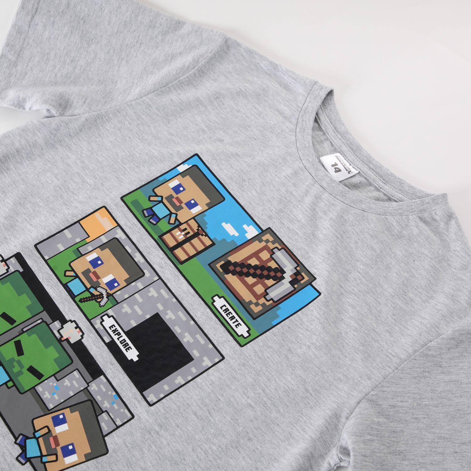 Pijama Corto Niño Creeper y Steve Gris Minecraft-3