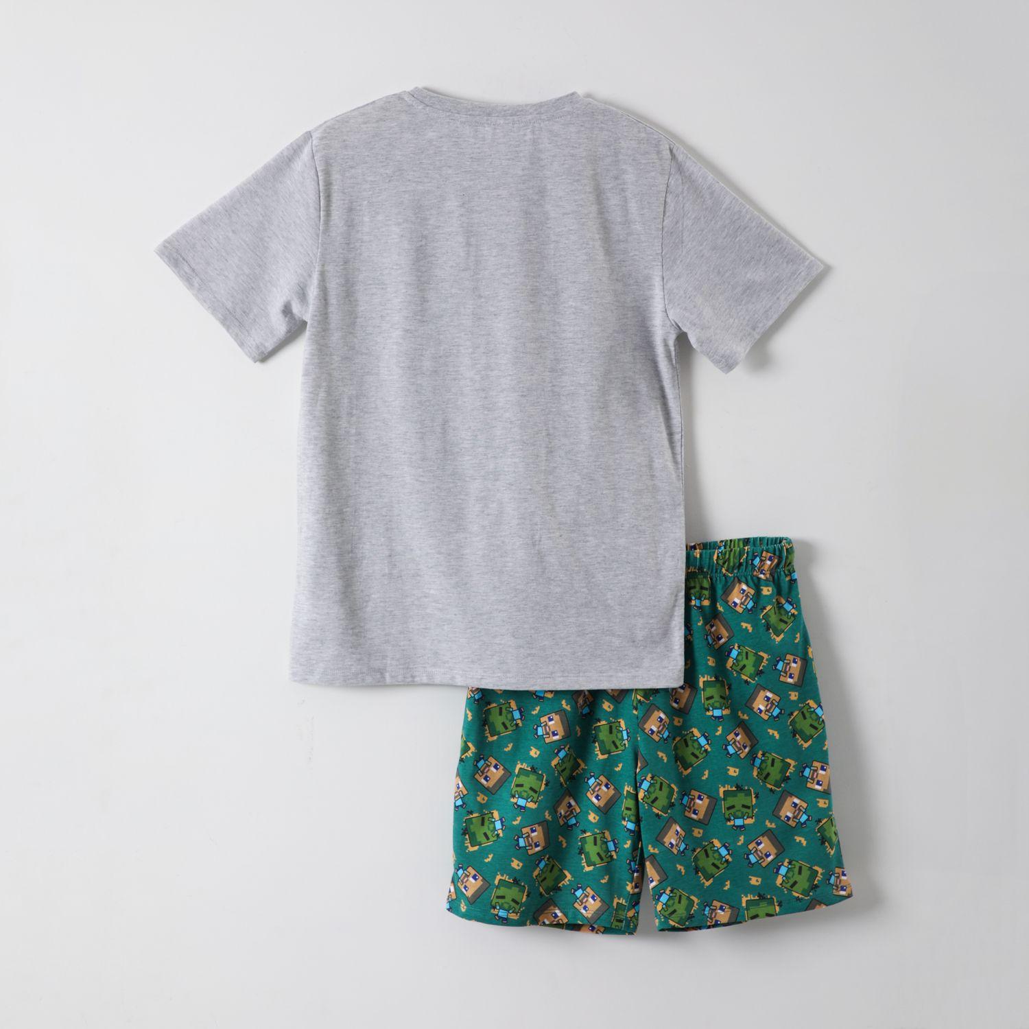 Pijama Corto Niño Creeper y Steve Gris Minecraft-5