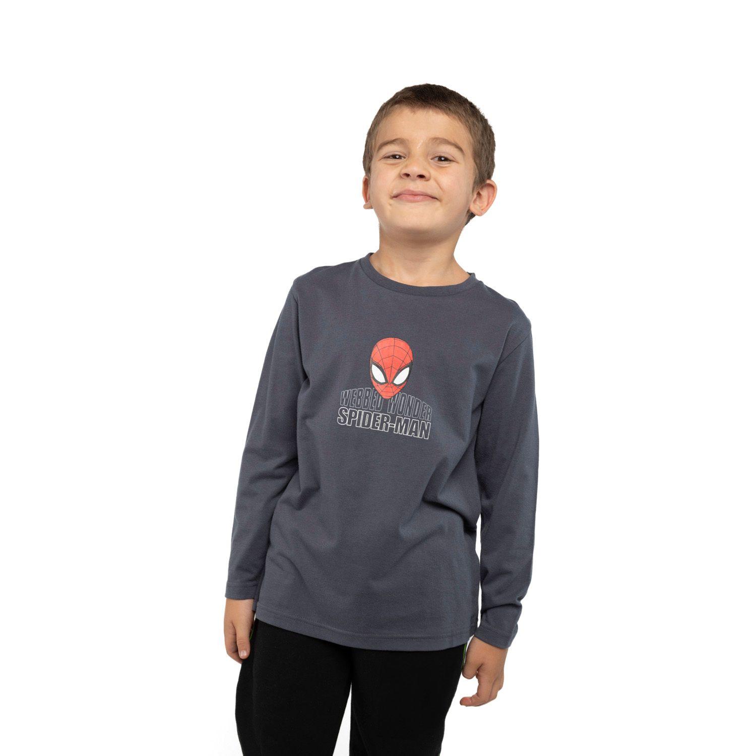 Polera Manga Larga Niño Telaraña Spiderman Gris Marvel-0