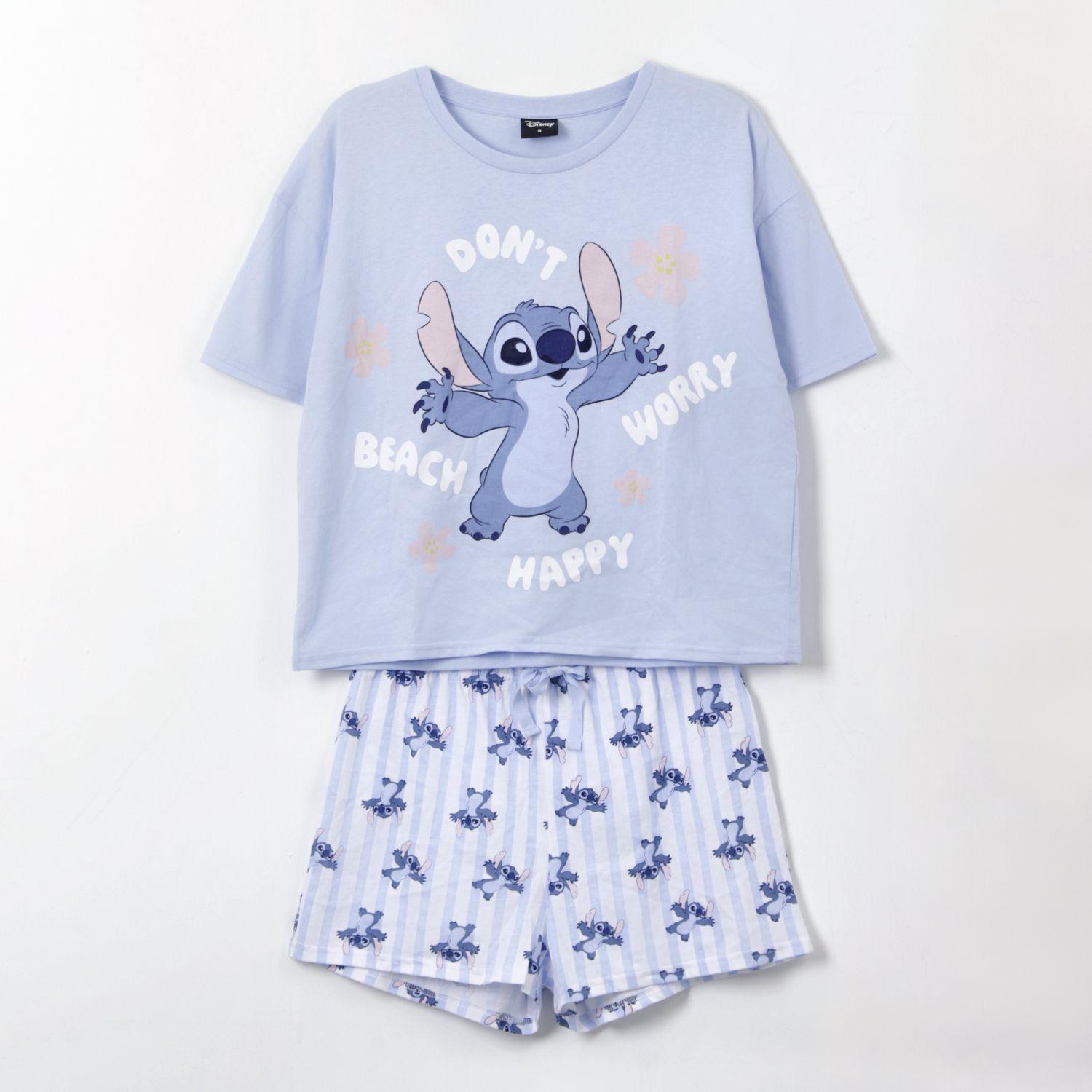 Pijama Manga Corta Mujer Celeste Flores Lilo & Stitch Disney-0