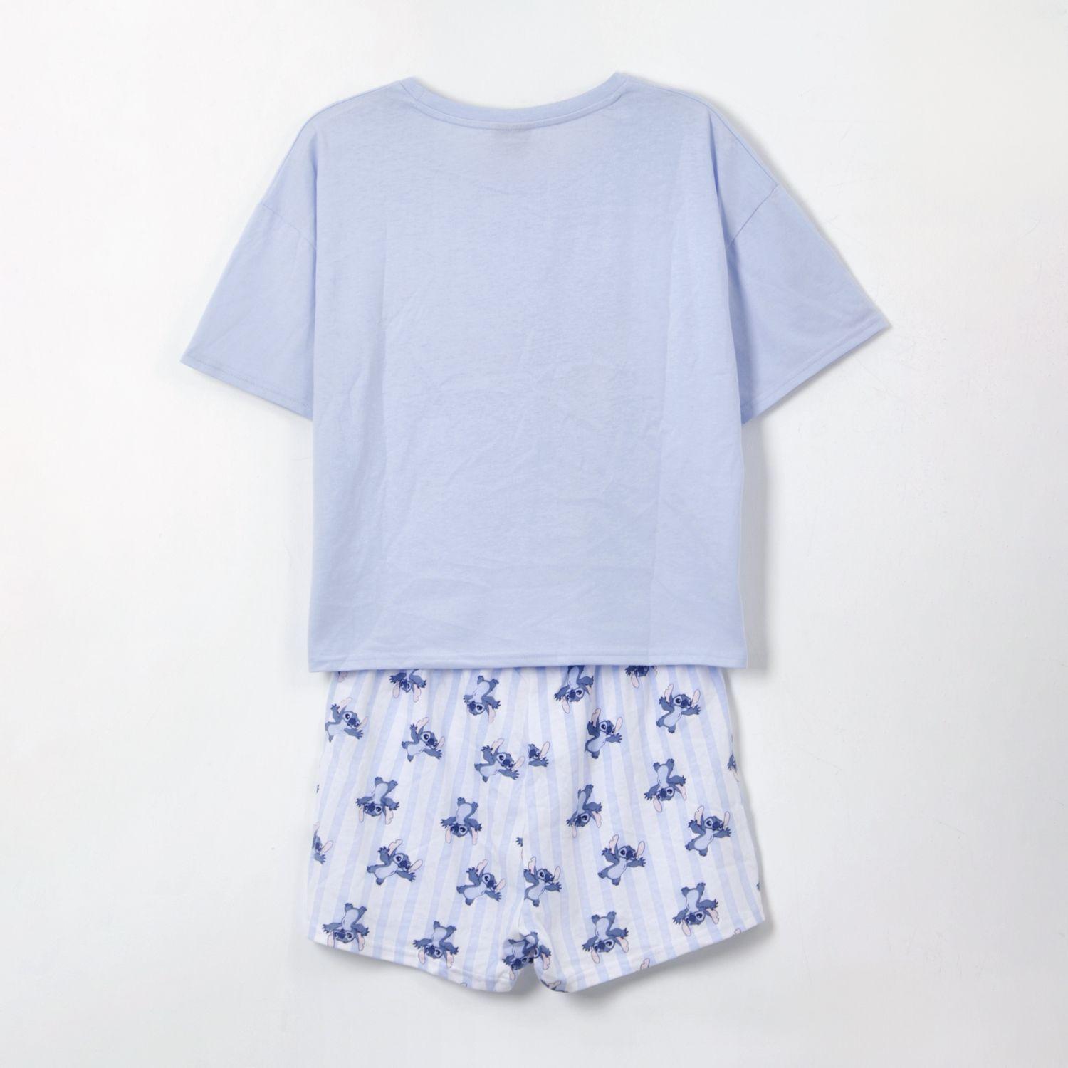Pijama Manga Corta Mujer Celeste Flores Lilo & Stitch Disney-1