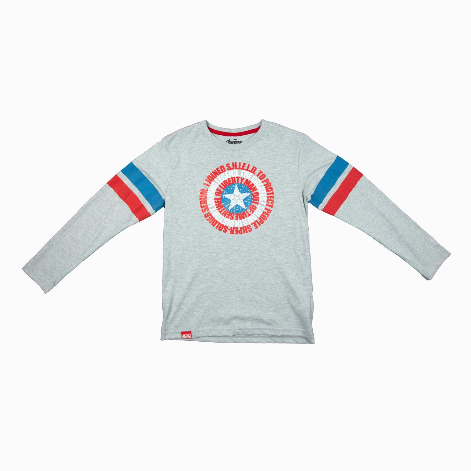 Polera Manga Larga Niño Capitan America Real Gris Marvel-0