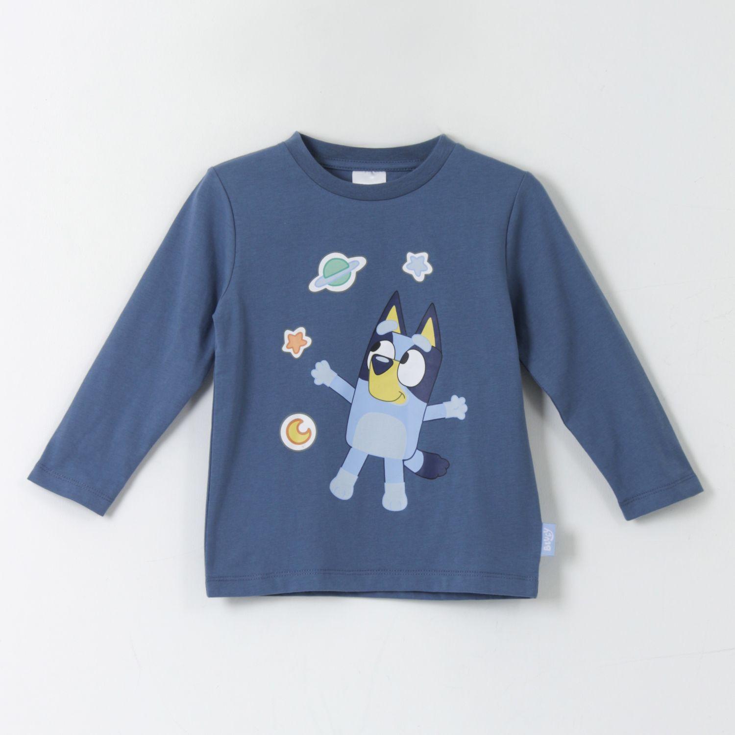 Bipack Polera Manga Larga Niño Rayas Azul Bingo & Bluey-1