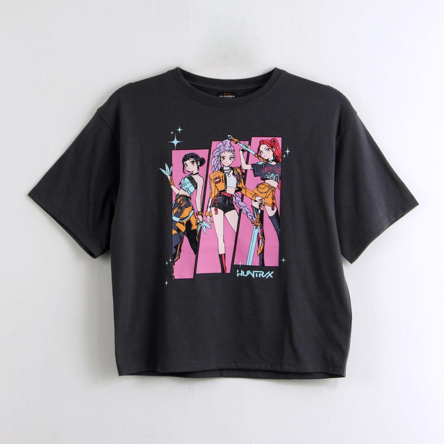 Polera Manga Corta Niña Huntr/x Gris Kpop Demon Hunters-0