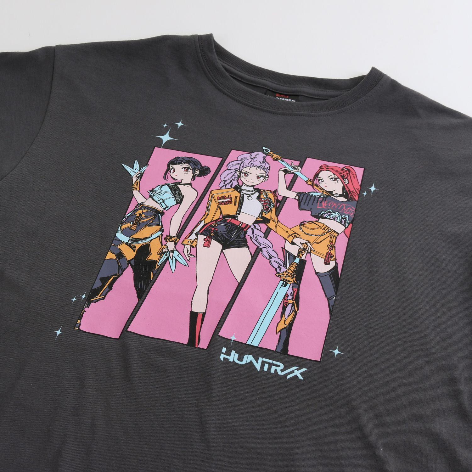Polera Manga Corta Niña Huntr/x Gris Kpop Demon Hunters-2