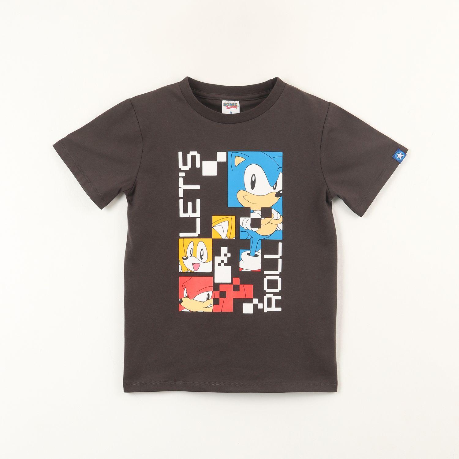 Polera Manga Corta Niño Lets Gris Miles Knuckles Y Sonic-0