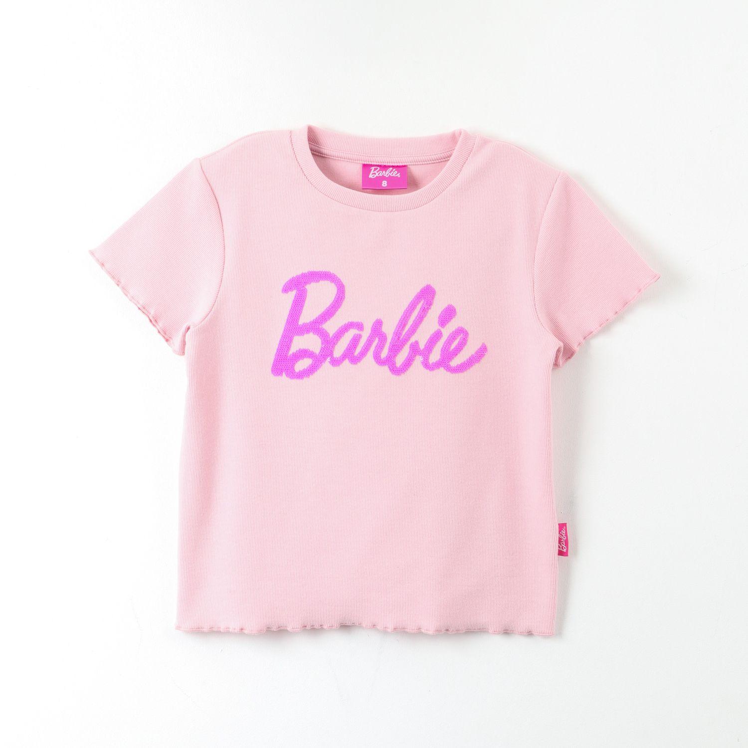 Polera Manga Corta Niña Lentejuelas Reversible Rosado Barbie-0