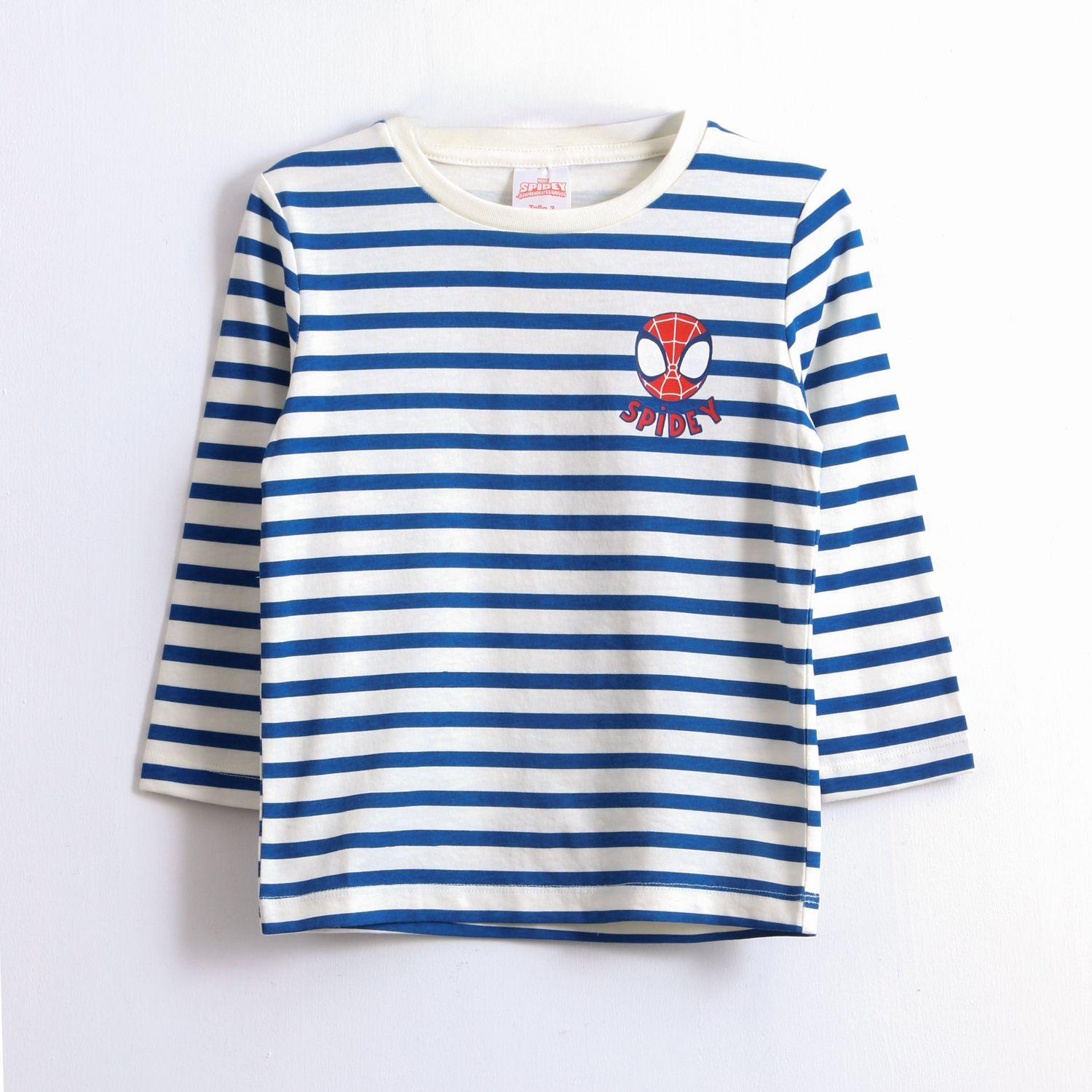 Polera Manga Larga Niño Rayas Spidey Azul Marvel-0