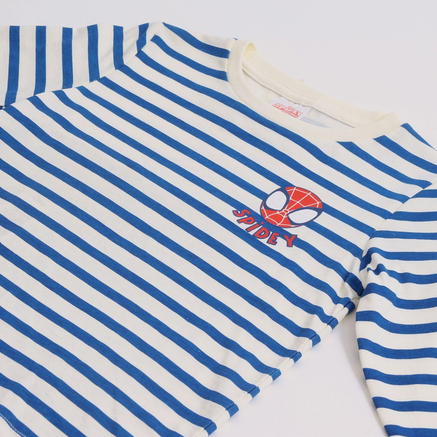 Polera Manga Larga Niño Rayas Spidey Azul Marvel-2