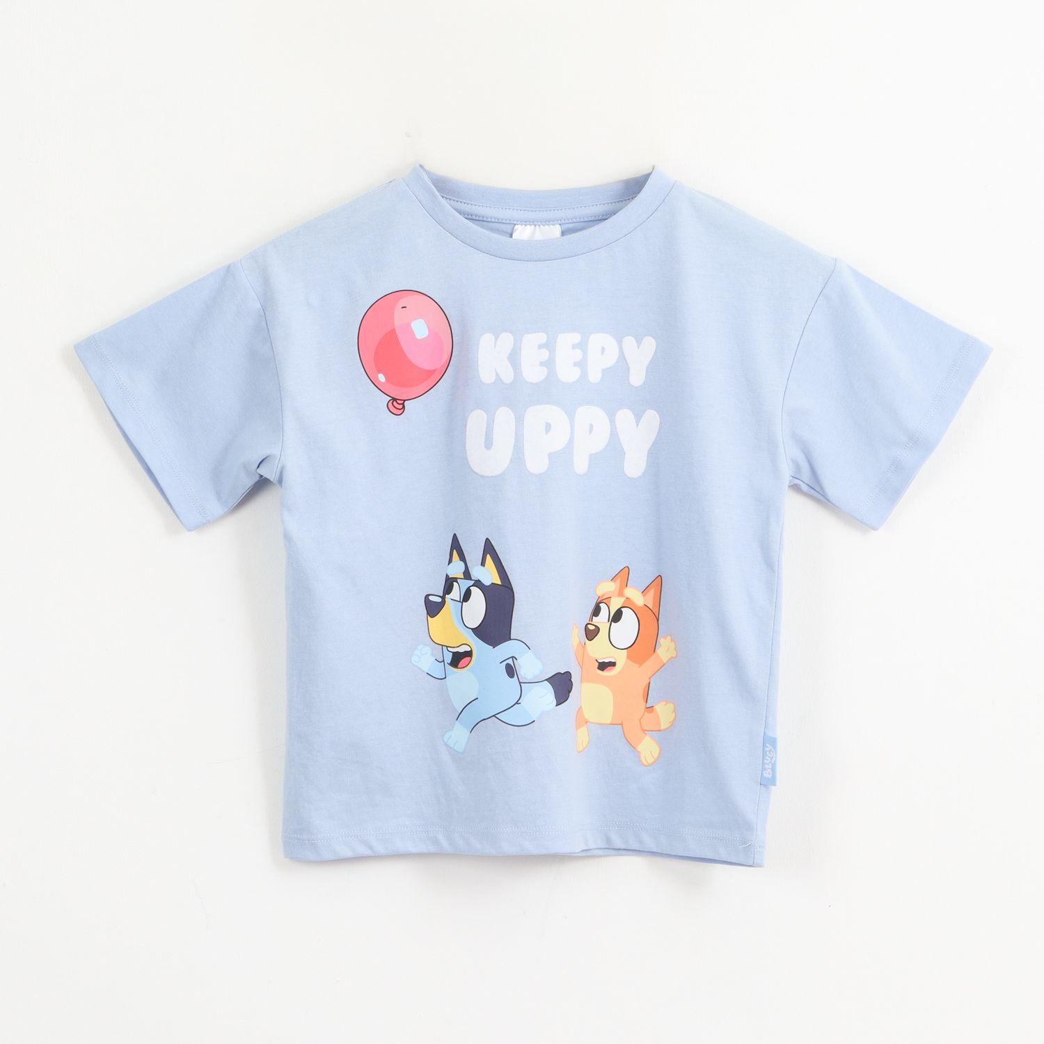 Polera Manga Corta Niño Celeste Estampado Globo Bluey-0