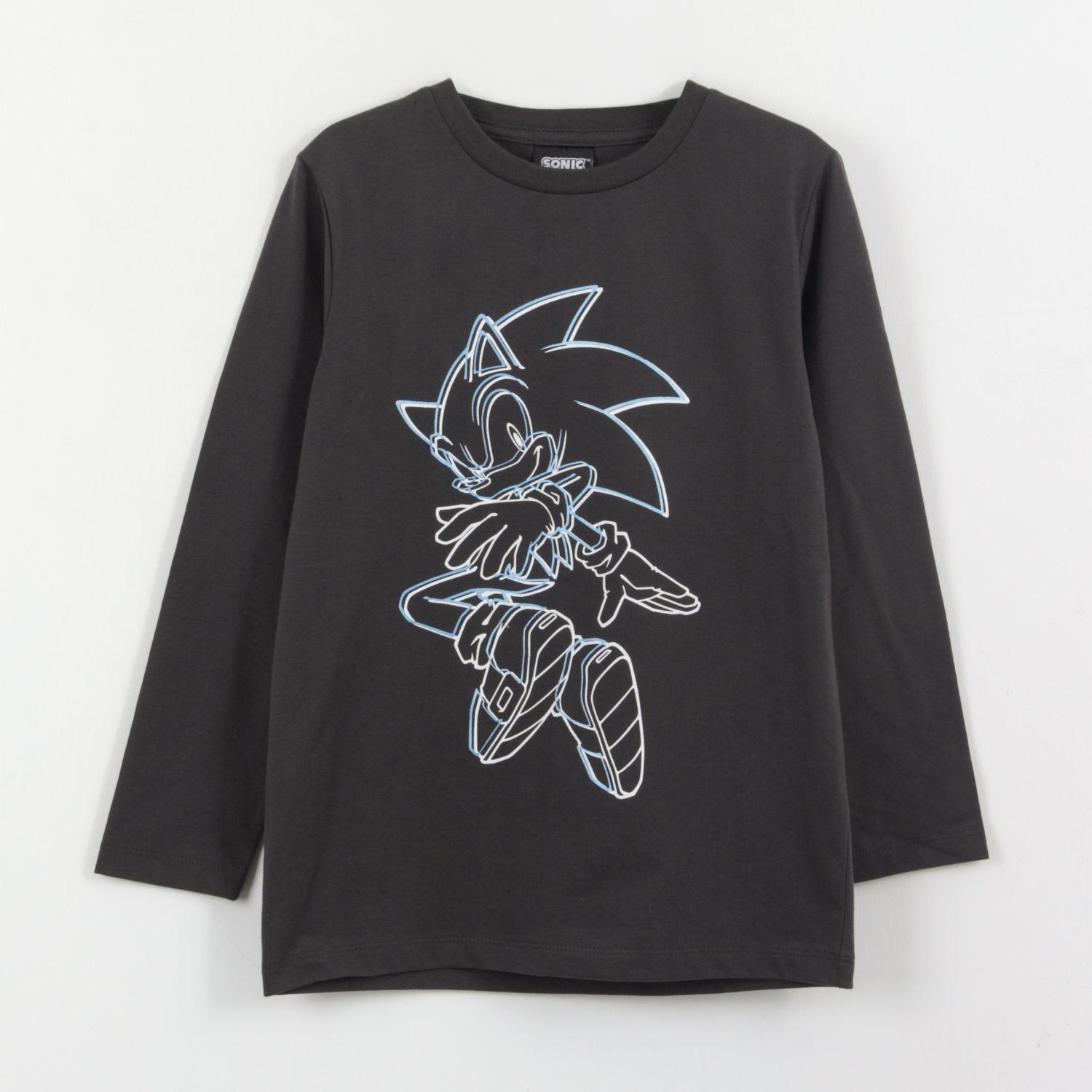 Polera Manga Larga Niño Diseño Lineal Gris Sonic-0