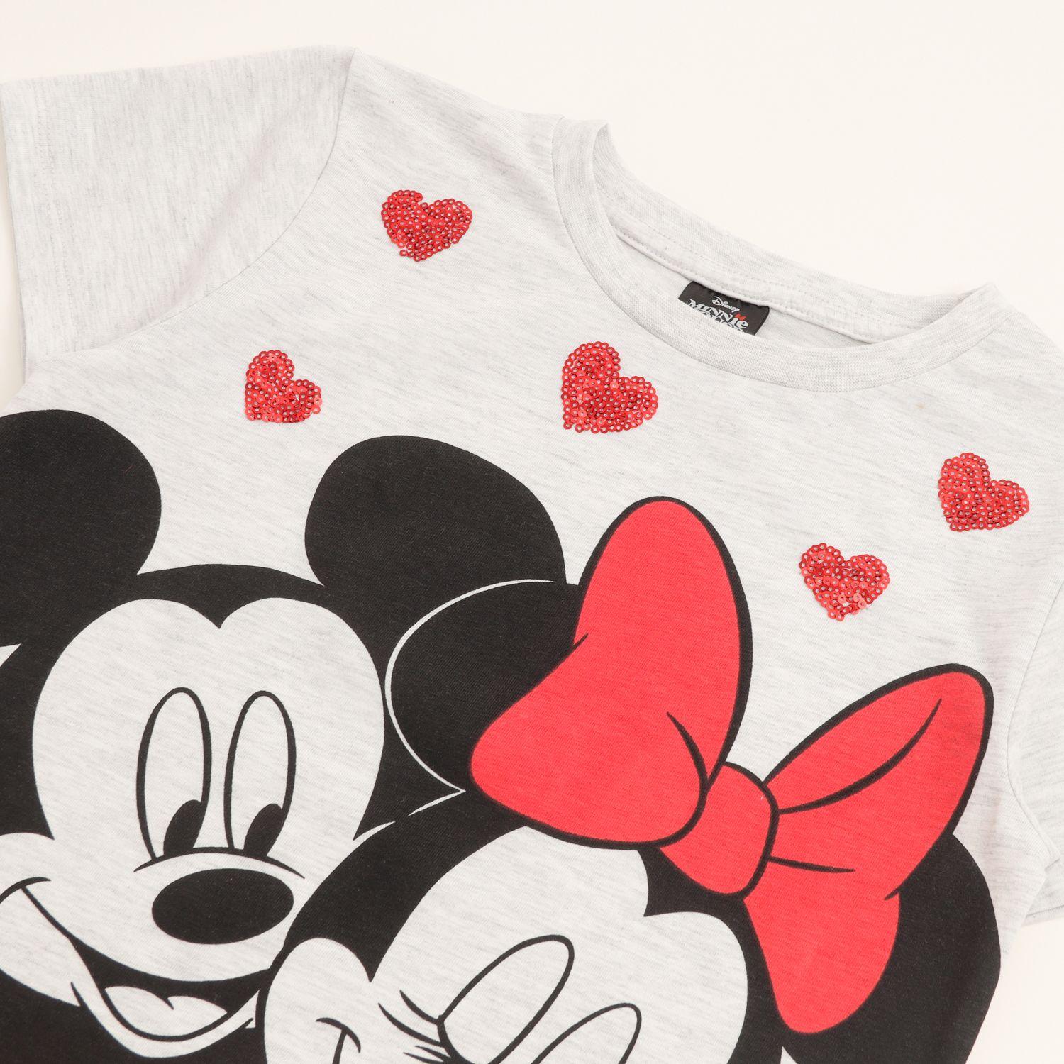 Polera Manga Corta Niña Minnie Lentejuelas Gris Disney-1