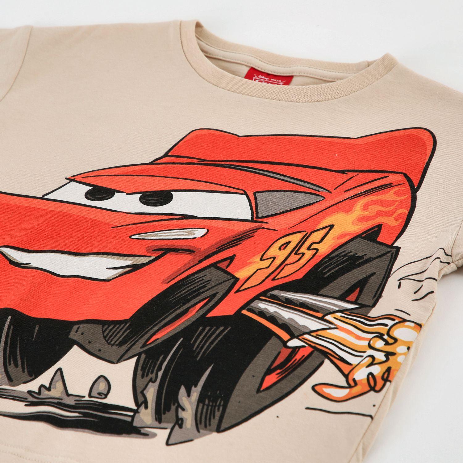 Polera Manga Corta Niño Cars Disney Rayo McQueen Beige-3
