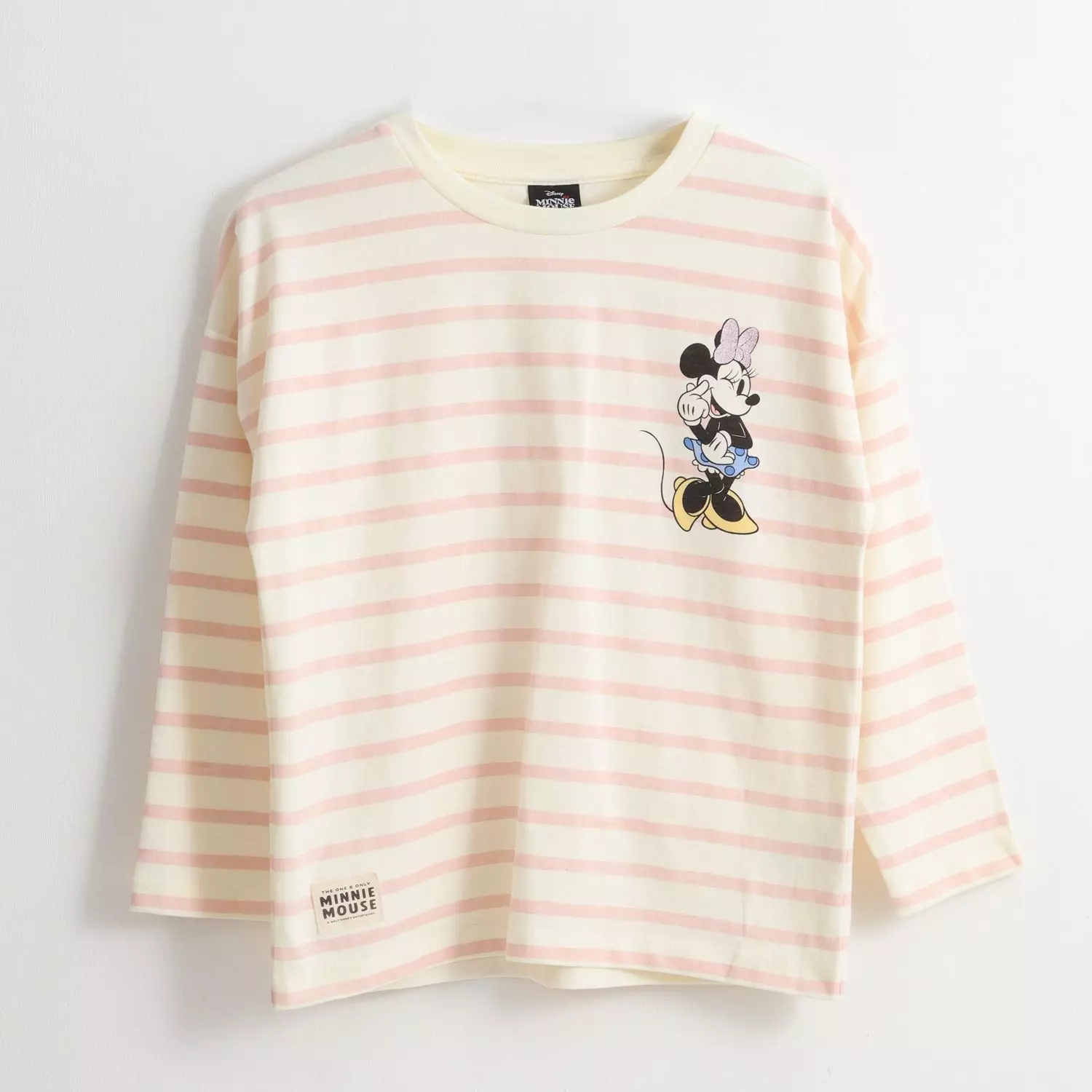 Polera Manga Larga Niña Rayas Minnie Mouse Blanco Disney-0