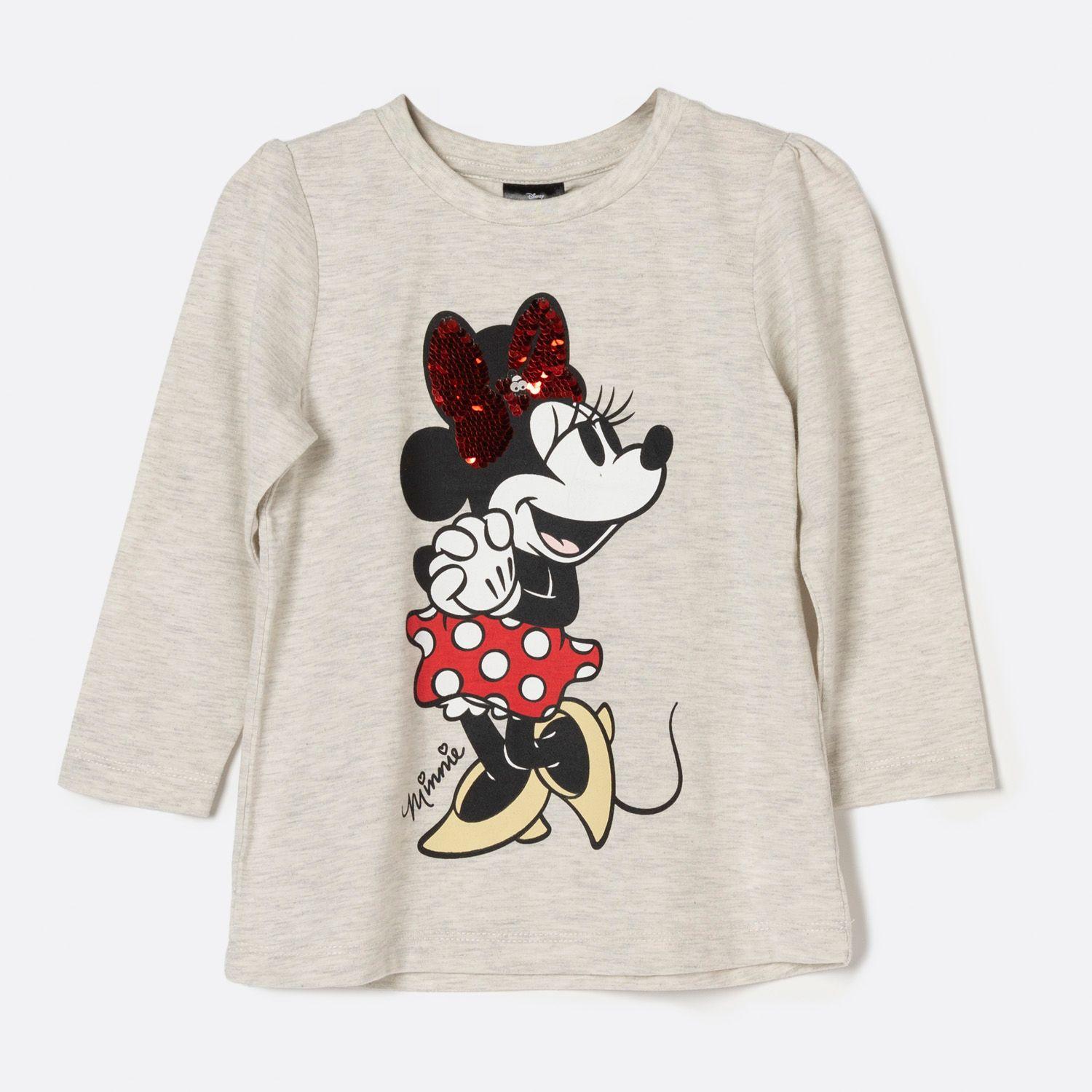 Polera Manga Larga Niña Minnie Gris Melange Disney-0