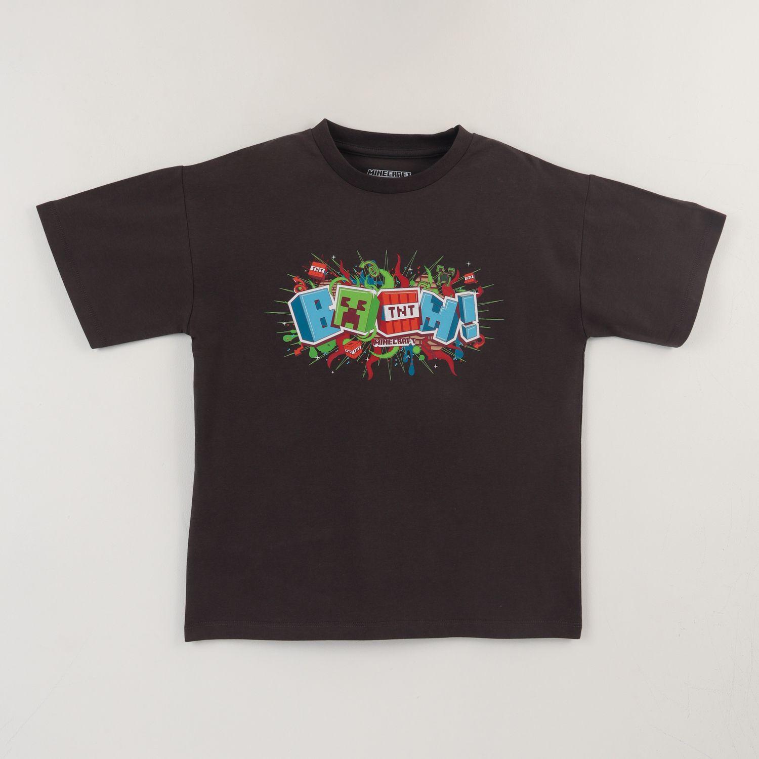 Polera Manga Corta Niño Boom! Gris Minecraft-0