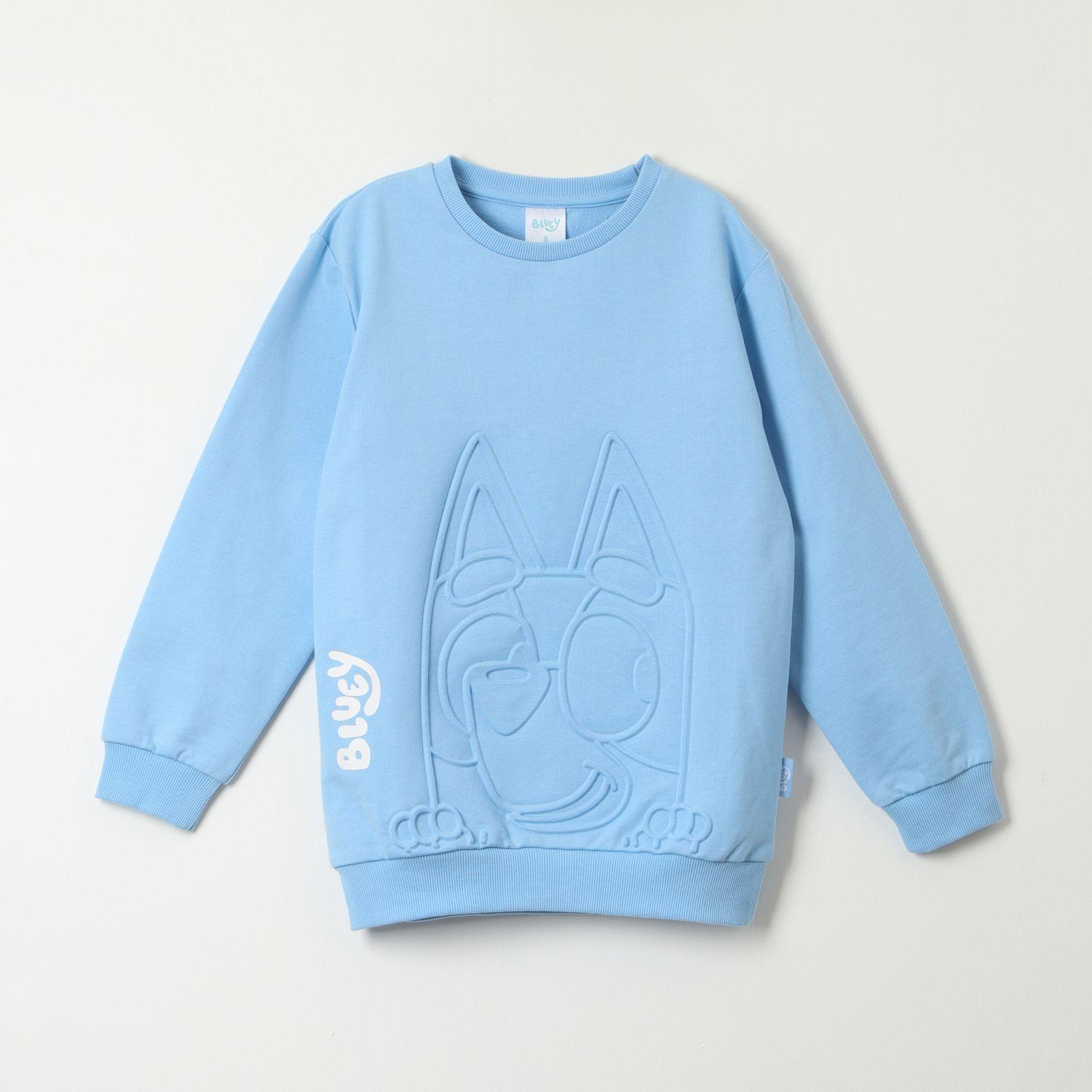 Poleron Cerrado Niño Relieve Emboss Celeste Bluey-0