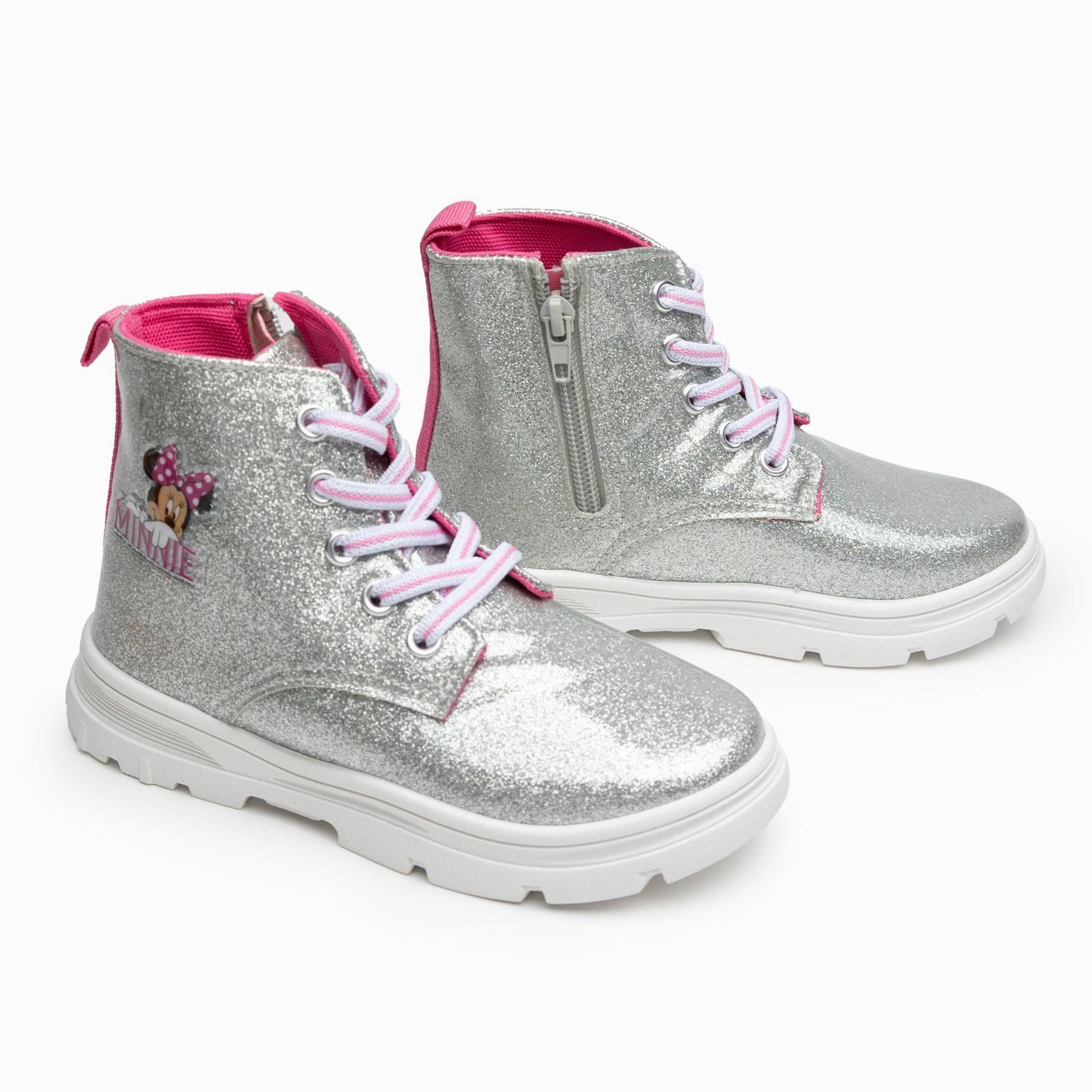 Botin Niña Brillos Minnie Plateado Disney-1
