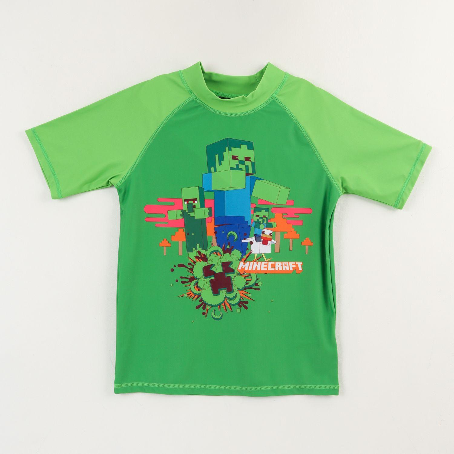 Polera UV Manga Corta Niño Verde Creeper & Zombie Minecraft-0