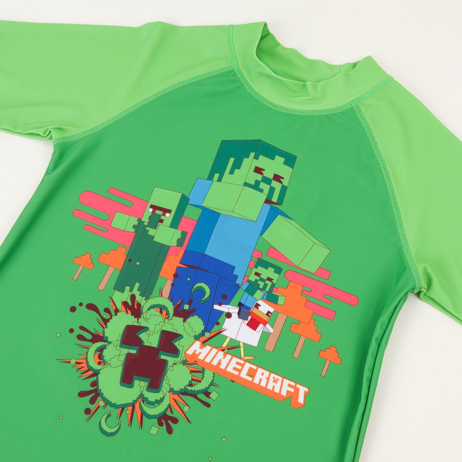 Polera UV Manga Corta Niño Verde Creeper & Zombie Minecraft-2