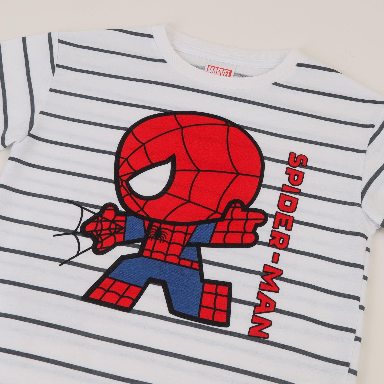 Polera Manga Corta Niño Blanco Rayas Spidey Marvel-2