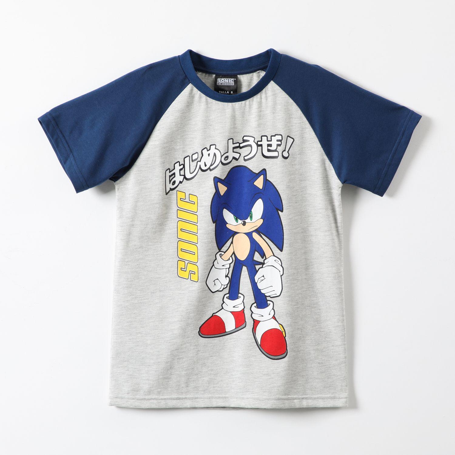 Polera Manga Corta Niño Raglan Gris Sonic-0