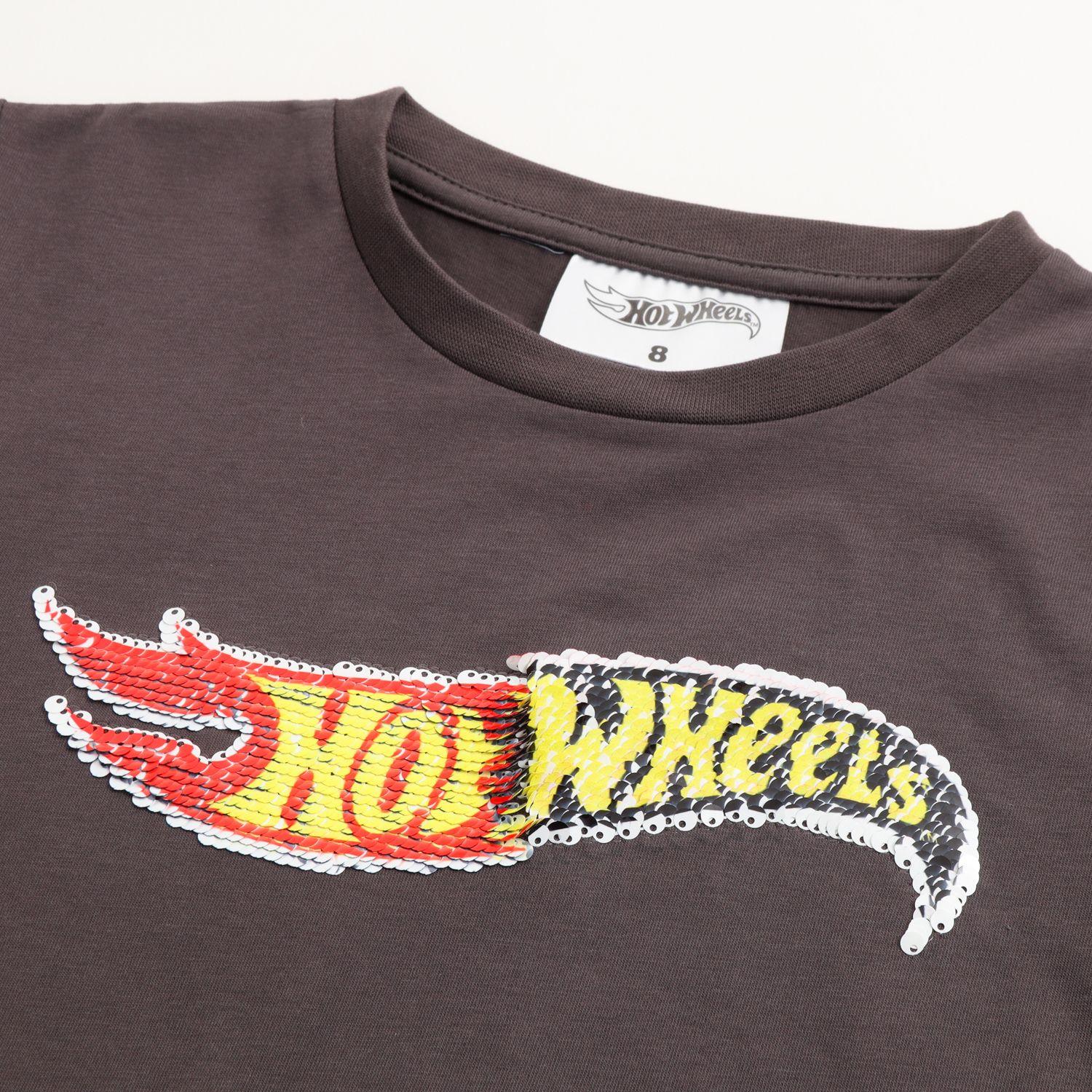 Polera Manga Corta Niño Lentejuelas Logo Gris Hot Wheels-2