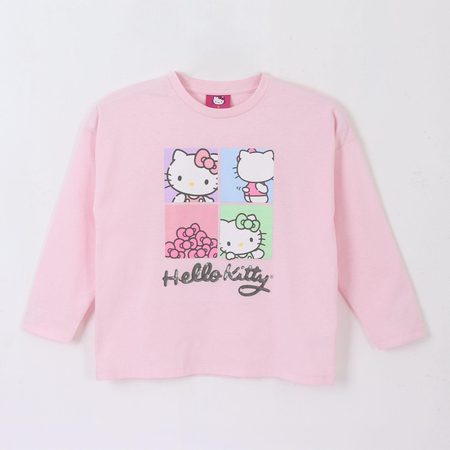 Polera Manga Larga Niña Diseño Mosaico Rosado Hello Kitty-0