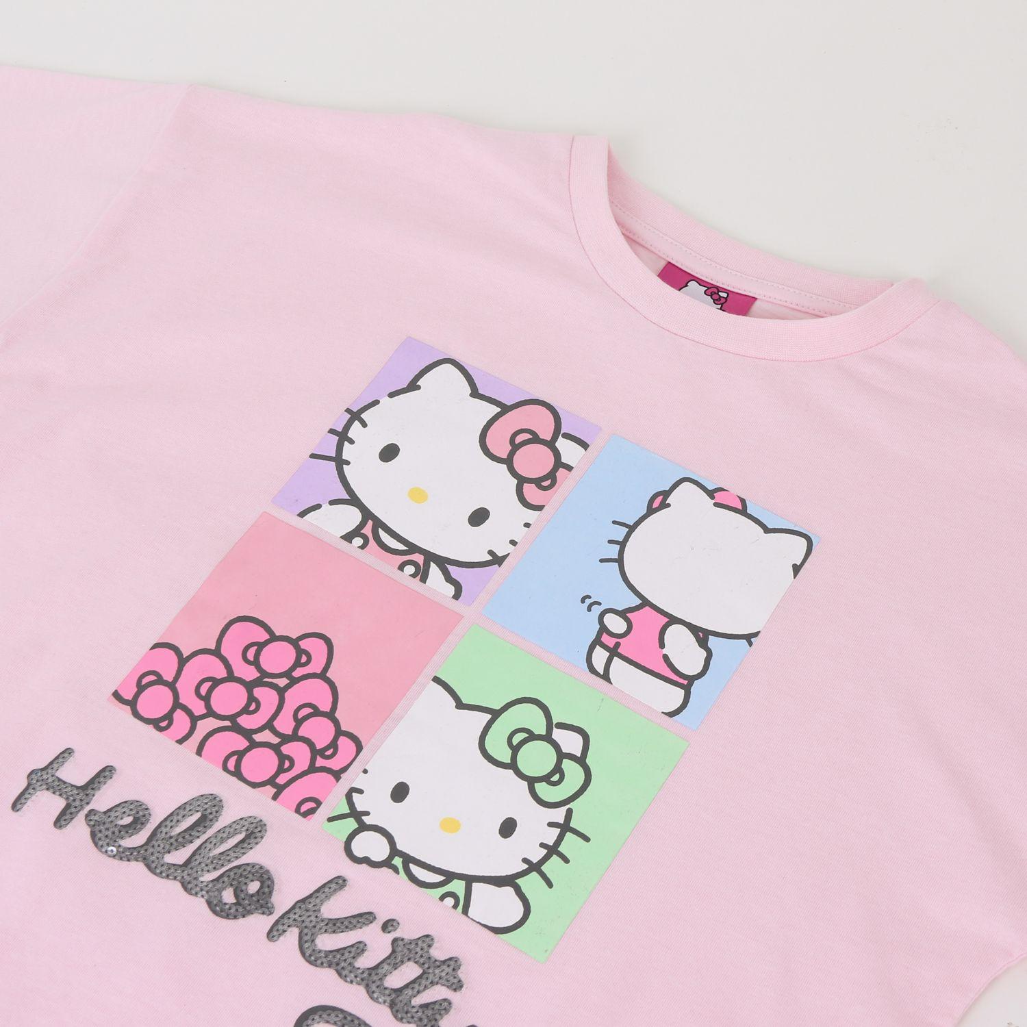 Polera Manga Larga Niña Diseño Mosaico Rosado Hello Kitty-2