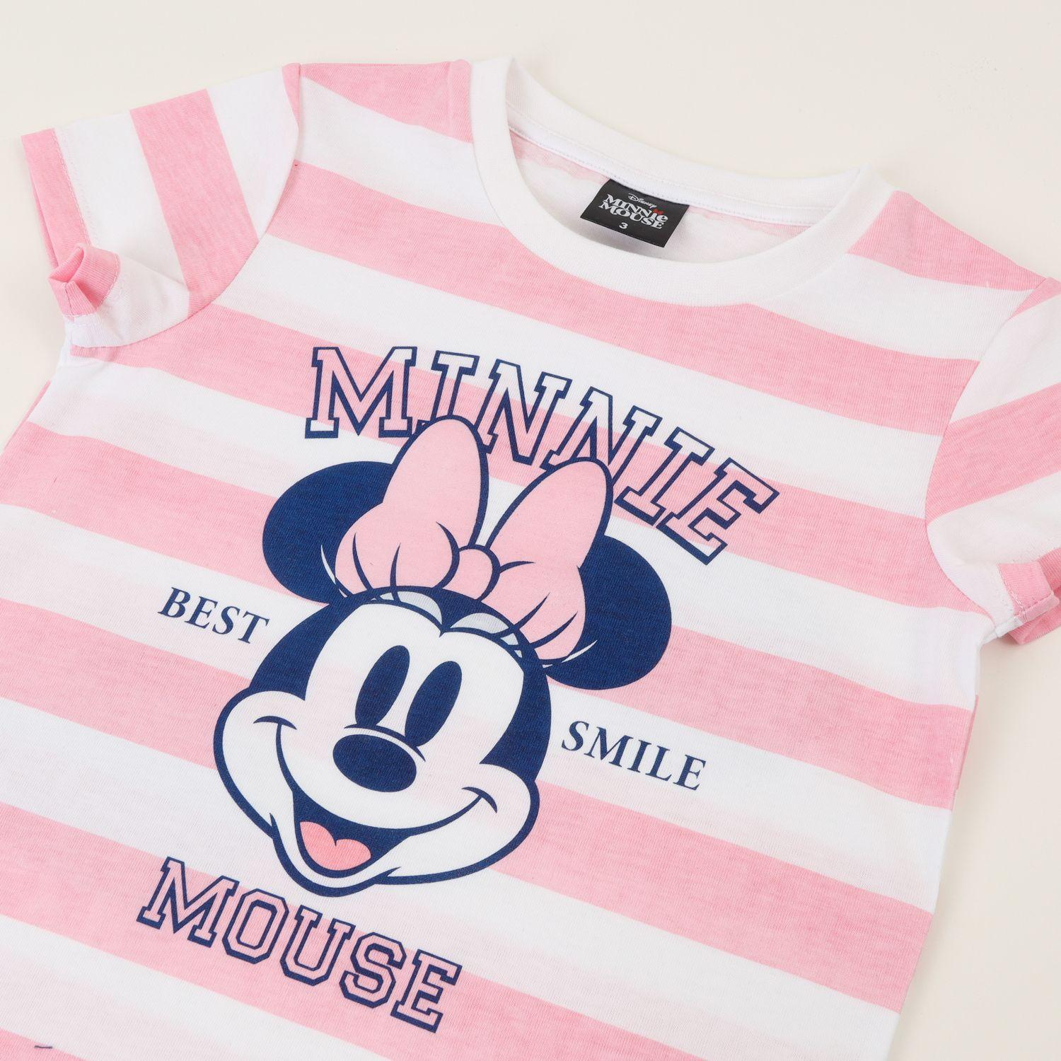 Polera Manga Corta Niña Rosado Rayas Minnie Smile Disney-2