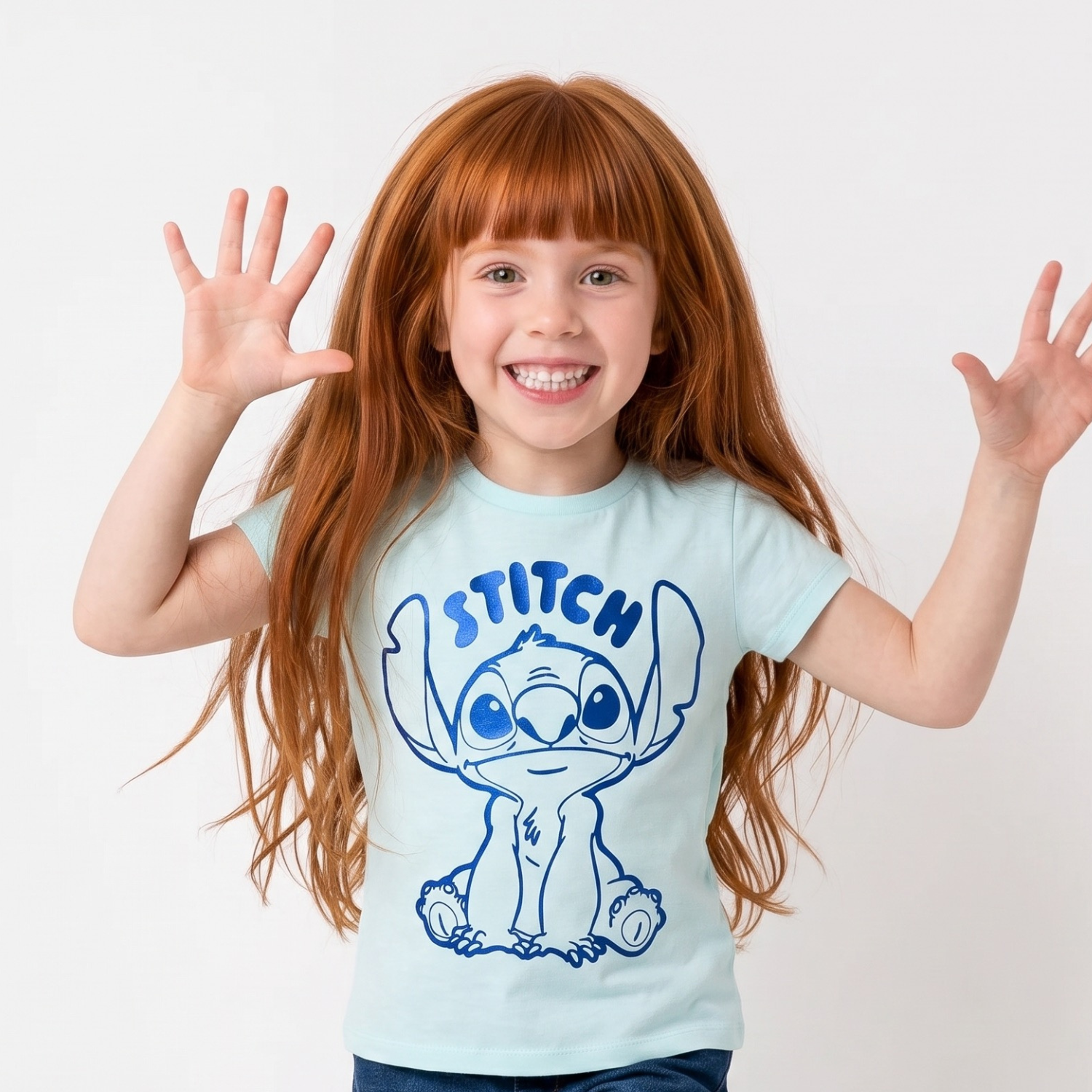 Polera Manga Corta Niña Stitch Disney Celeste-0
